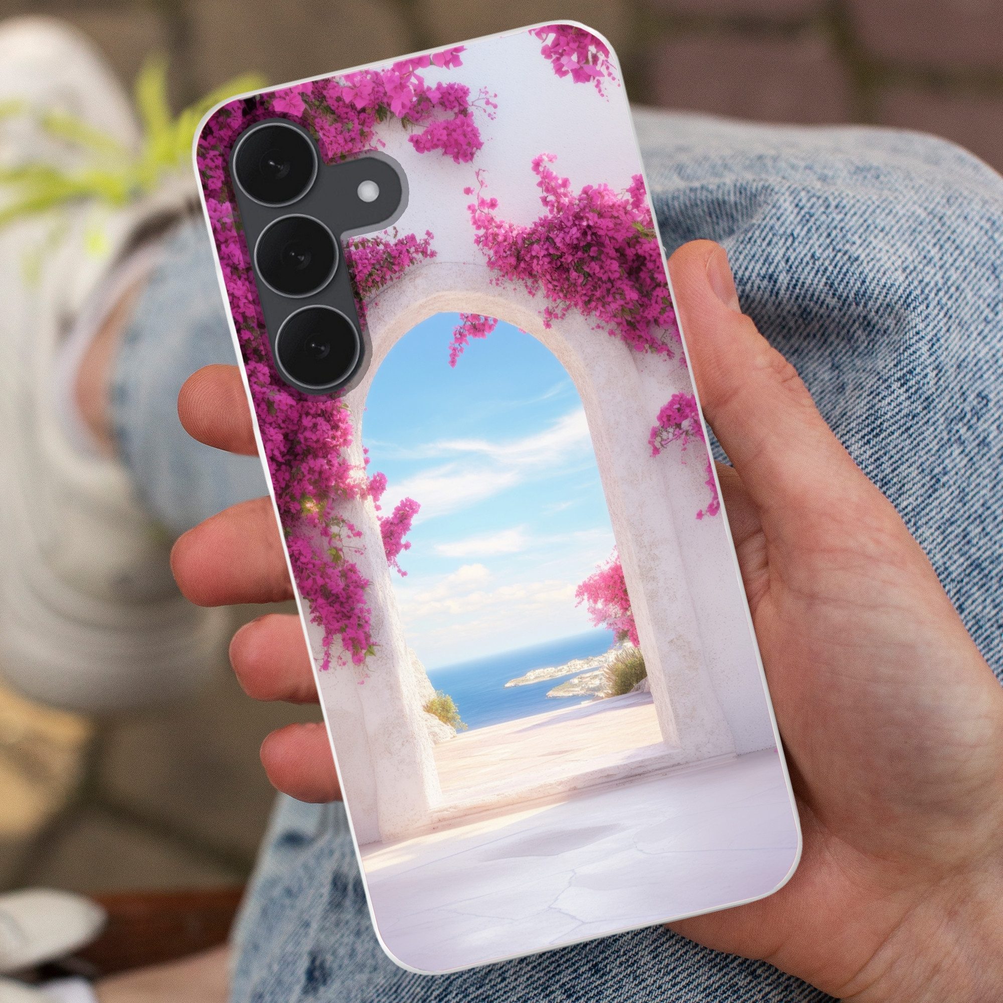 MuchoWow Handyhülle für Samsung Galaxy S25 FE Meer - Rosa - Blumen - Tor, Smartphone-Bumper, Print, Handy Schutzhülle Dünn