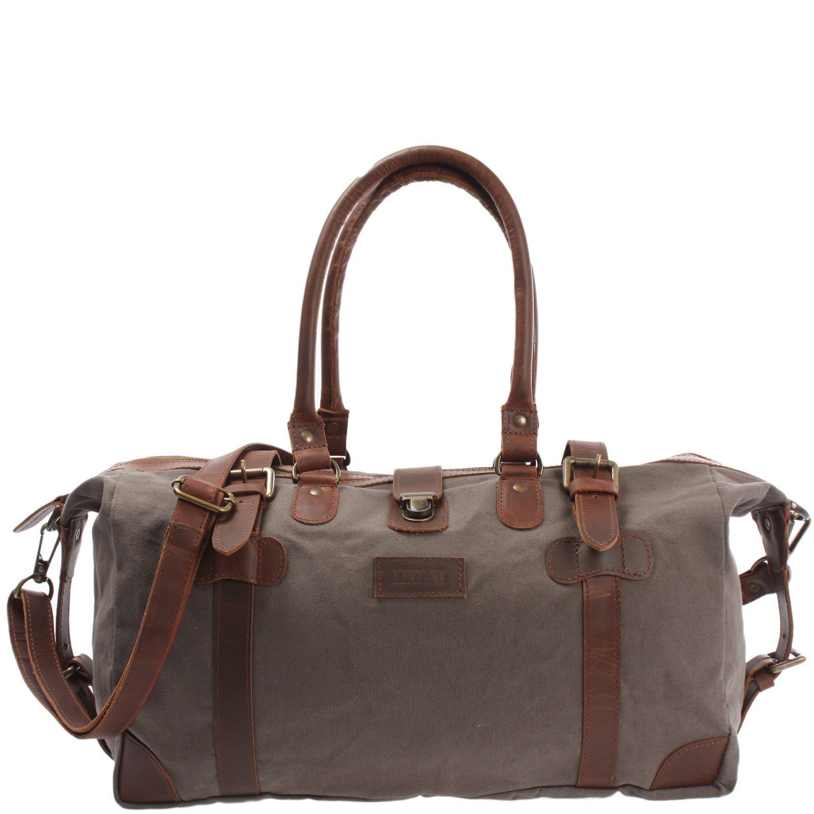 LECONI Weekender klein Handgepäck Damen Herren Leder Canvas LE2008, Canvas & Leder – Innenfach mit Zipper – 45×30×20 cm