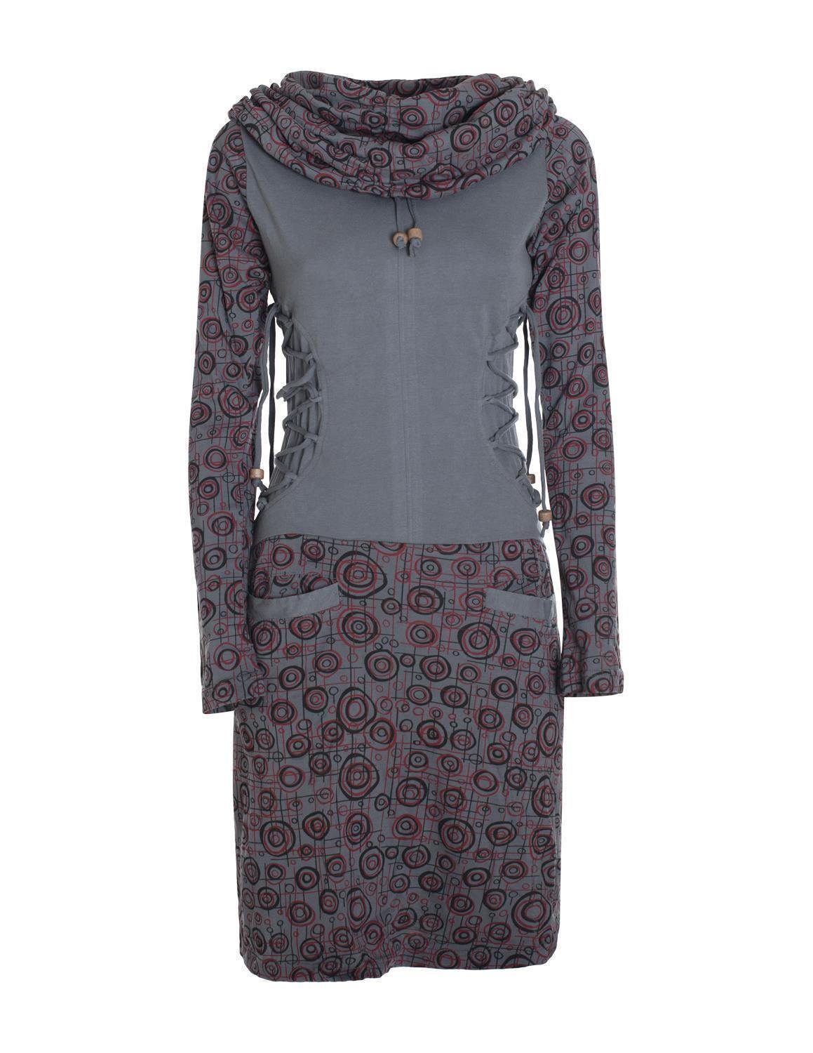 Vishes Jerseykleid Langarm Strickkleid Sweatshirtkleid mit Schnürung Elfen, Hippie, Boho, Goa Style