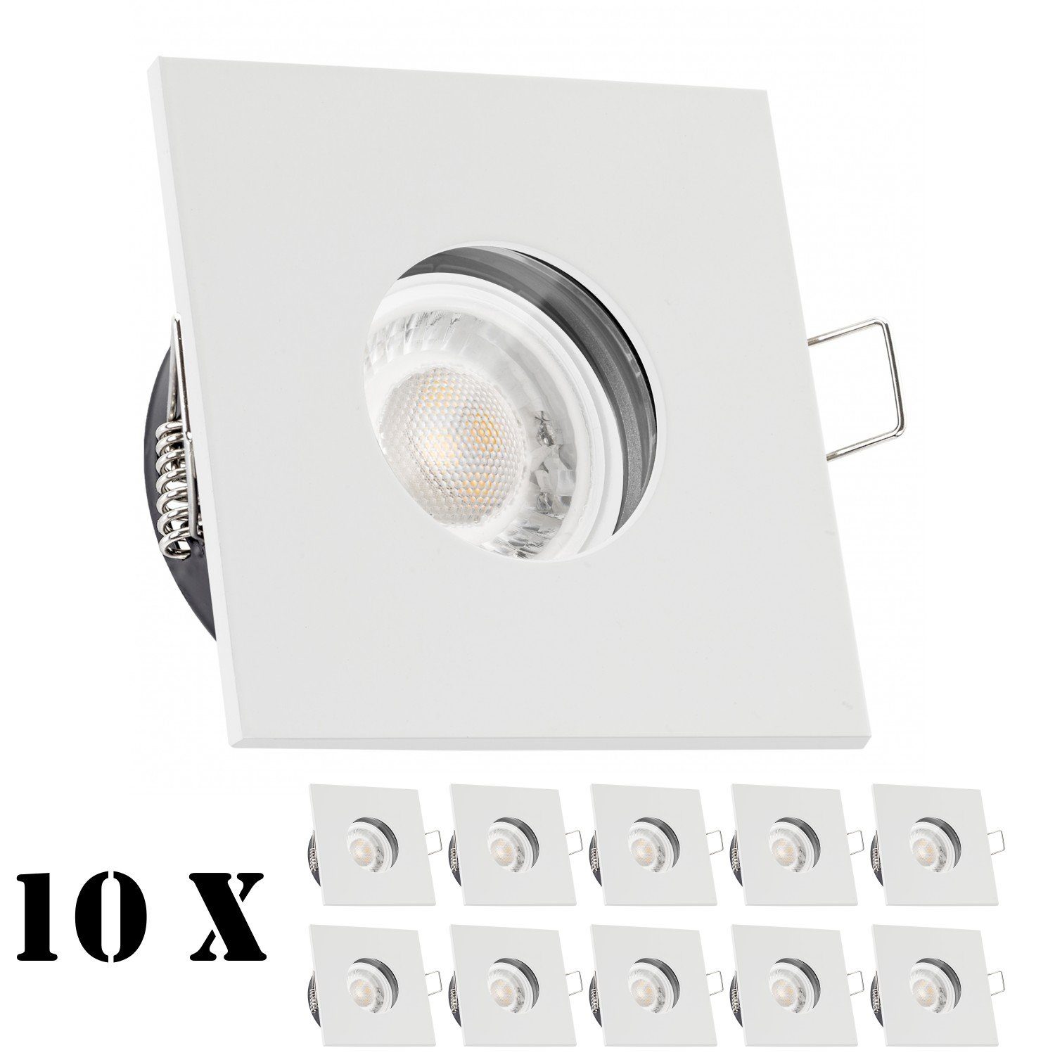 LEDANDO LED Einbaustrahler 10er IP65 mit weiß Leuchtmitt LED flach Set Einbaustrahler extra in 5W