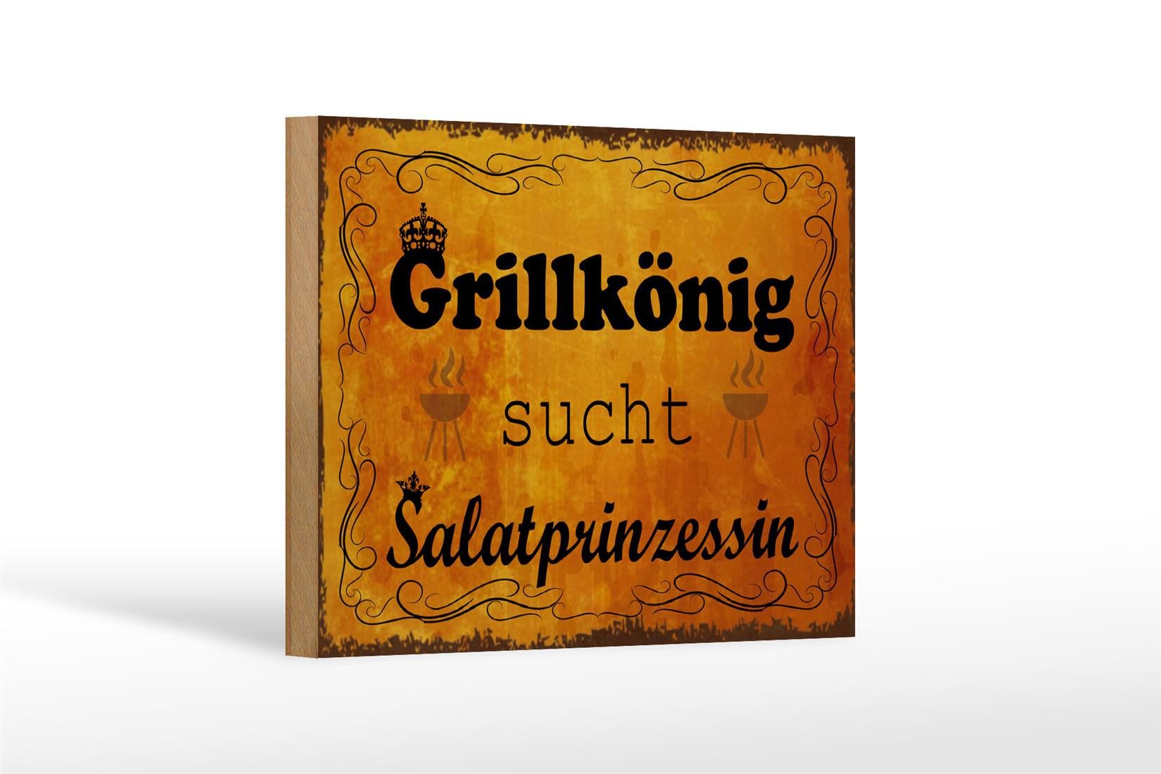 Holzbild Spruch 18x12 cm Grillkönig Salatprinzessin
