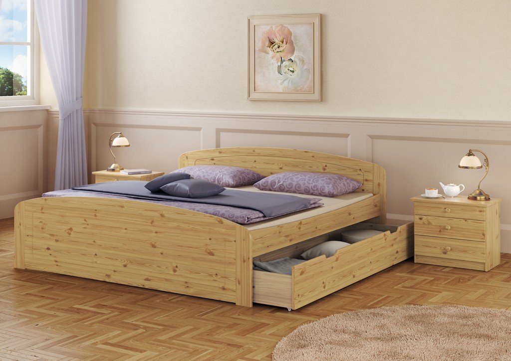 + 180x200 lackiert Bettkästen,Rollrost,Matratze, ERST-HOLZ Bett Kieferfarblos Funktionsbett Kiefer