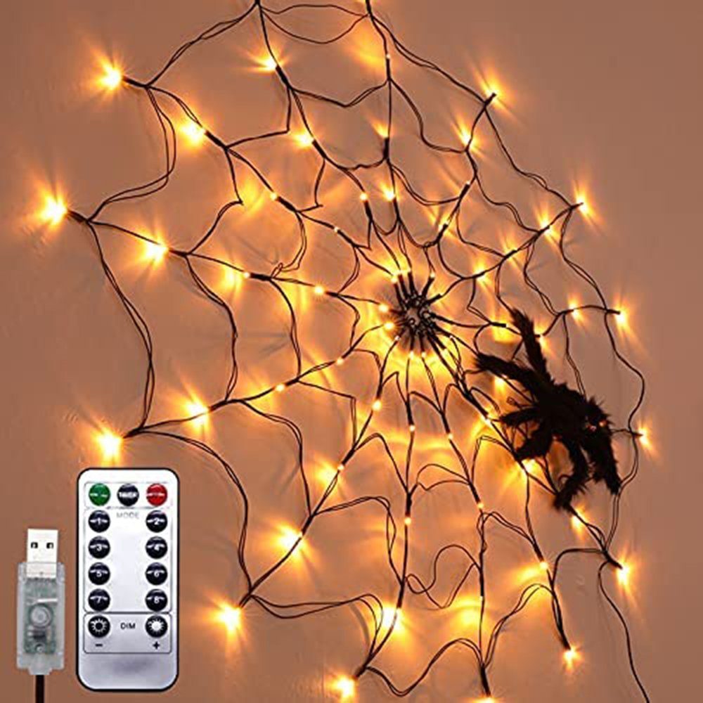 GelldG LED mit warm LED-Netzlampen Halloween-Spinnennetz-Licht, Weiß2 Dekolicht Fernbedienung