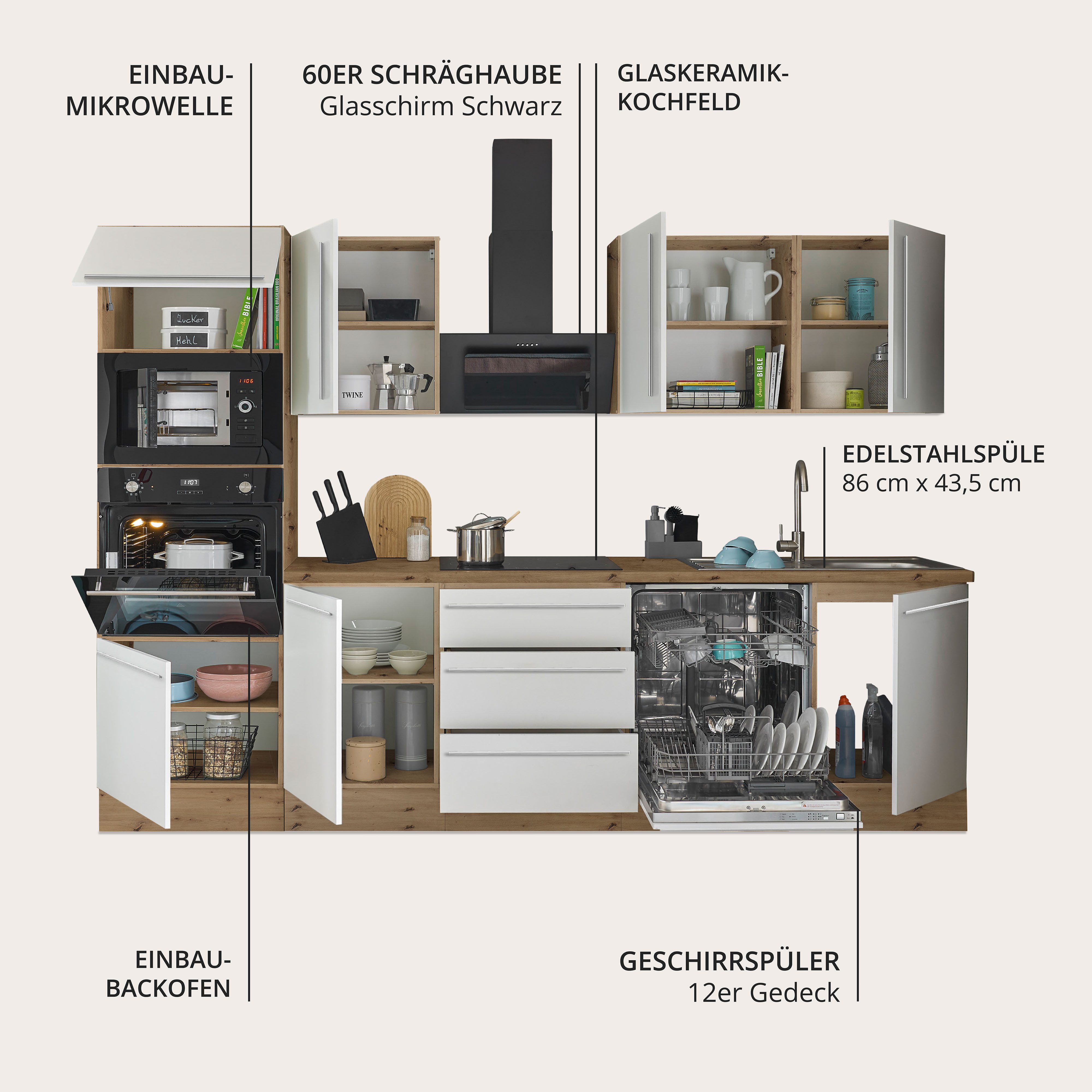 KOCHSTATION Küchenzeile Florida, Breite 280 cm, wahlweise mit E-Geräten,Softclose für Türen/Schubkästen