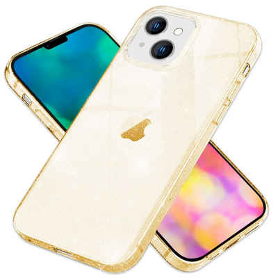 Nalia Smartphone-Hülle Apple iPhone 14, Klare Glitzer Hülle / Silikon Transparent / Glitter Cover / Bling Case