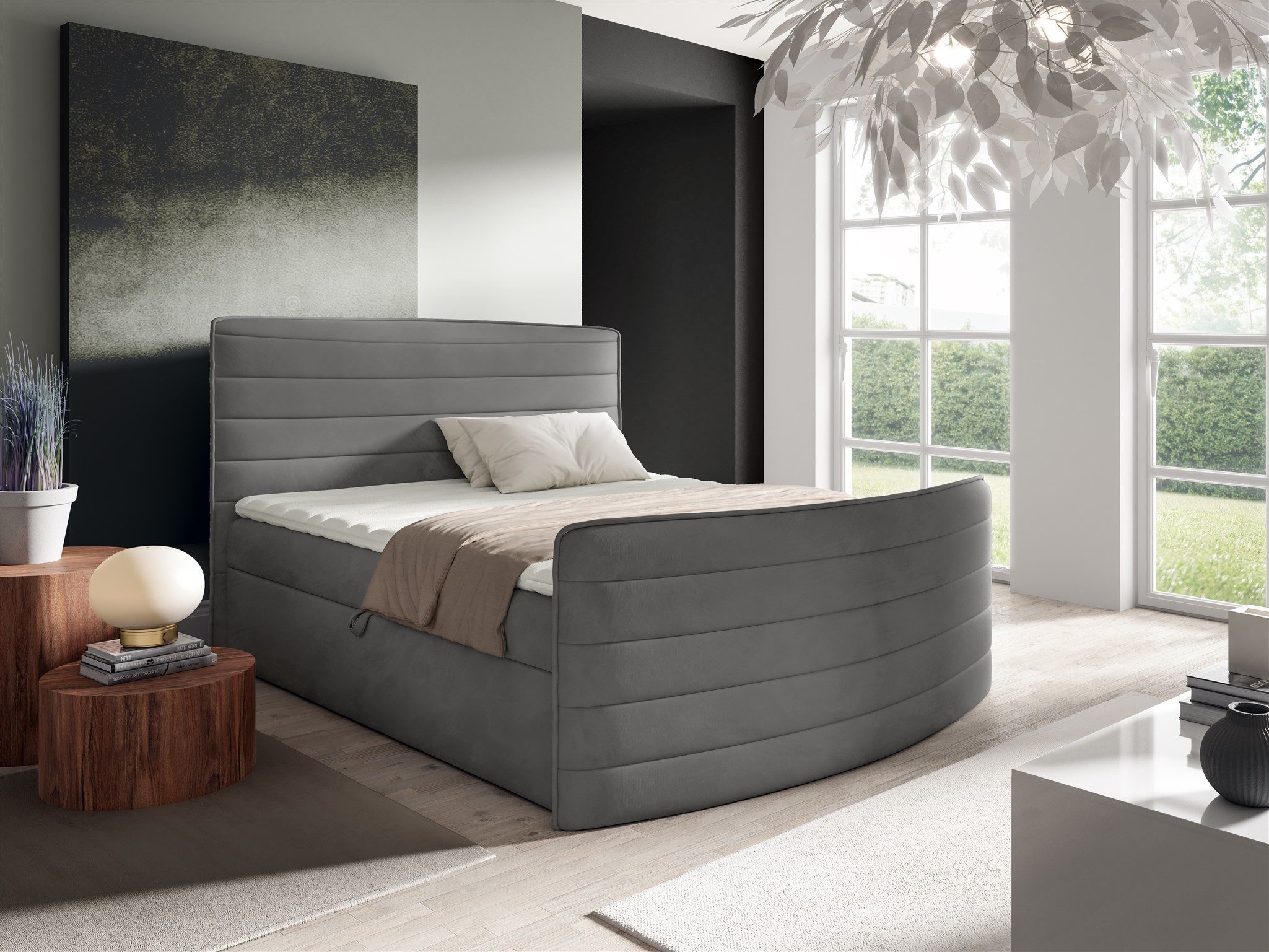 Fun Möbel Boxbett Schlafzimmerbett AMBRA in Stoff Elisa Velvet (inkl. Topper), inkl. Bettkästen