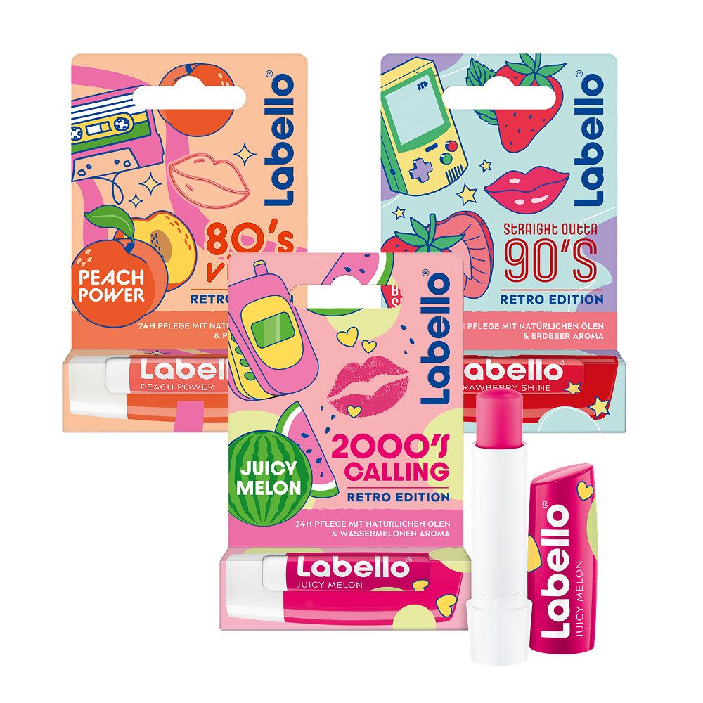 Labello Lippenbalsam Fruities Retro Edition Set 4er Set Lippenpflege, 3-tlg.