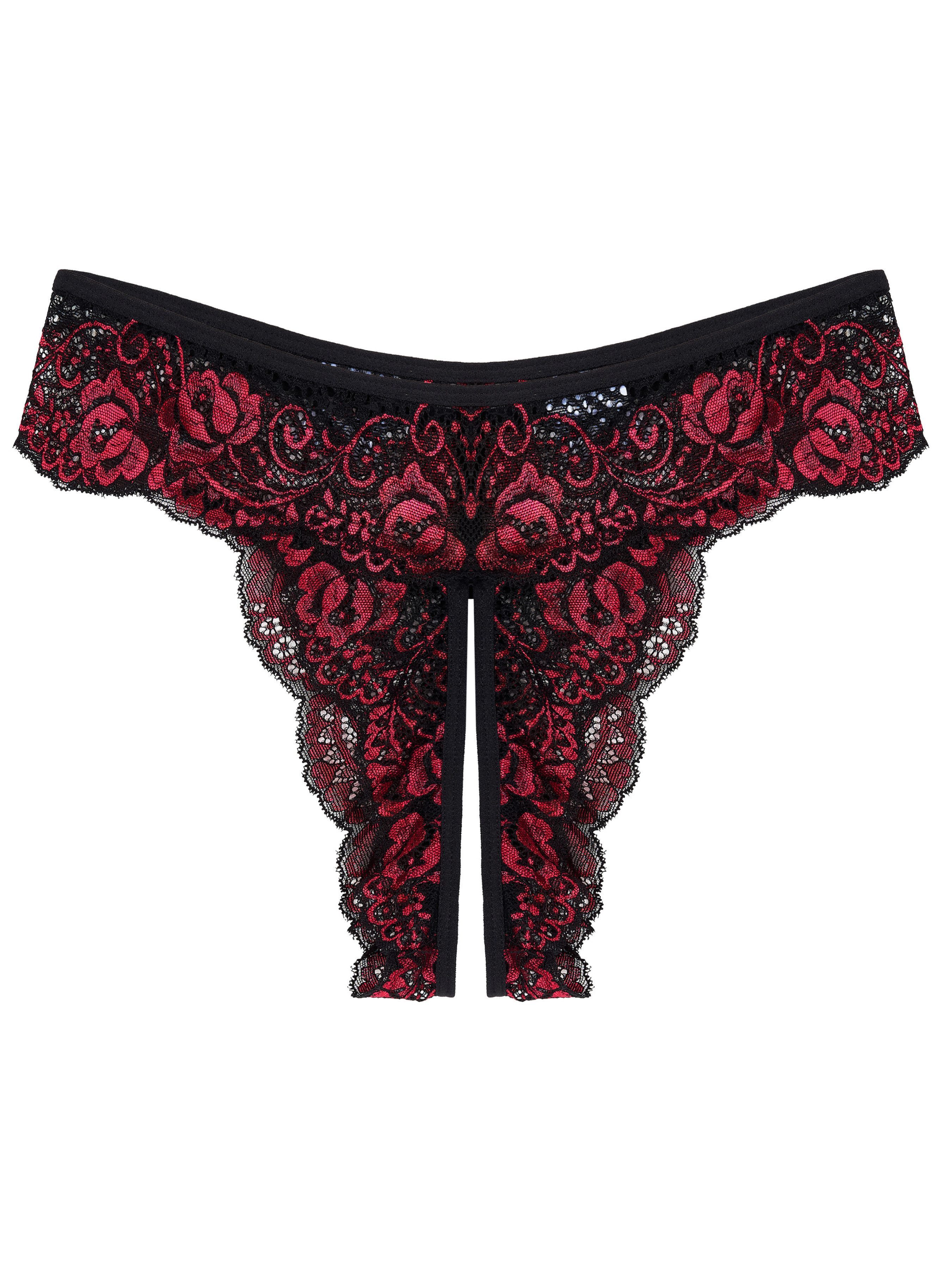 Slip-Ouvert Unterwäsche aus Spitze, Tanga mit offenem Schritt, Geblümte Dessous