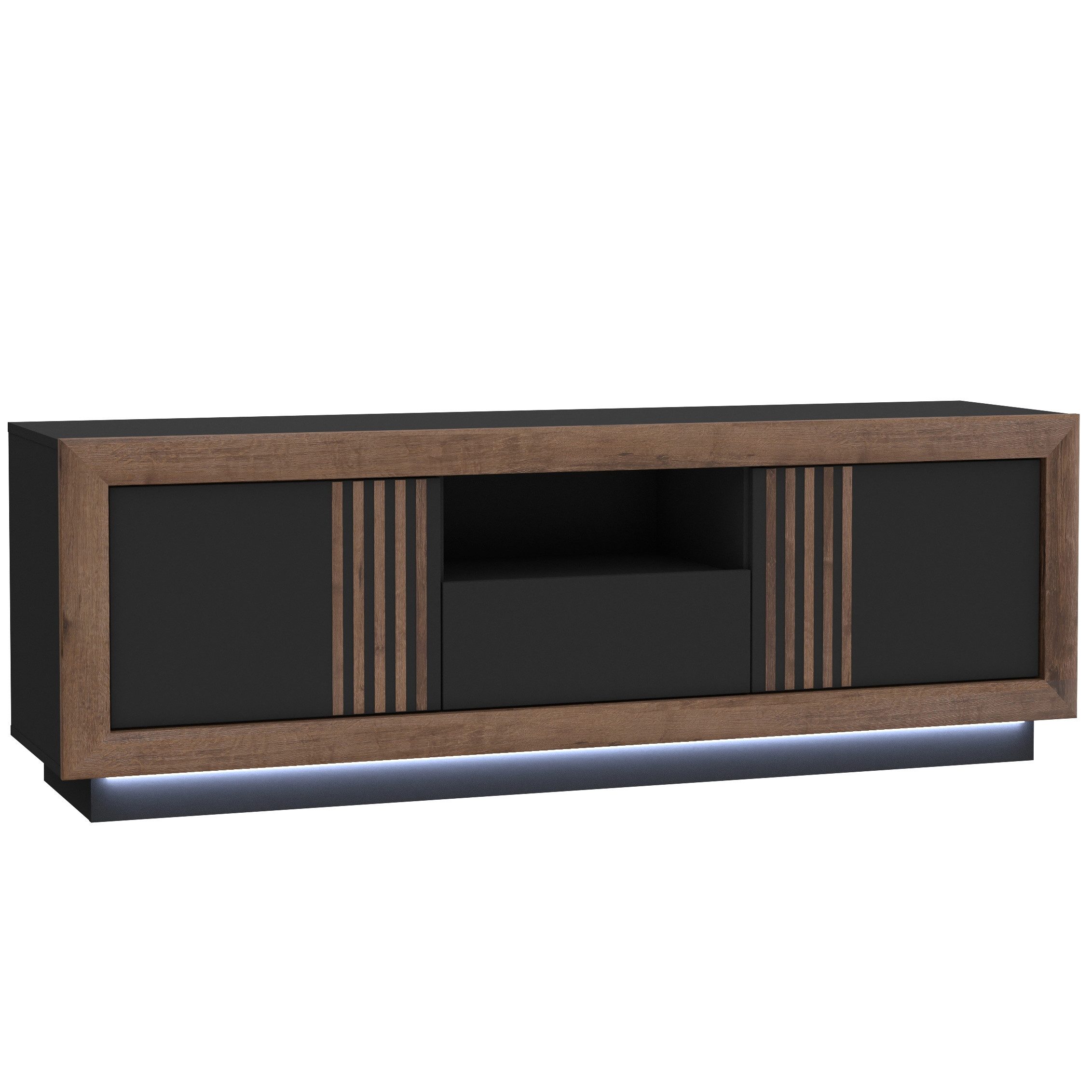 Newroom Lowboard Schlammeiche und Schwarz 163 cm, TV Lowboard Schlammeiche und Schwarz Modern TV Schrank Fernsehtisch