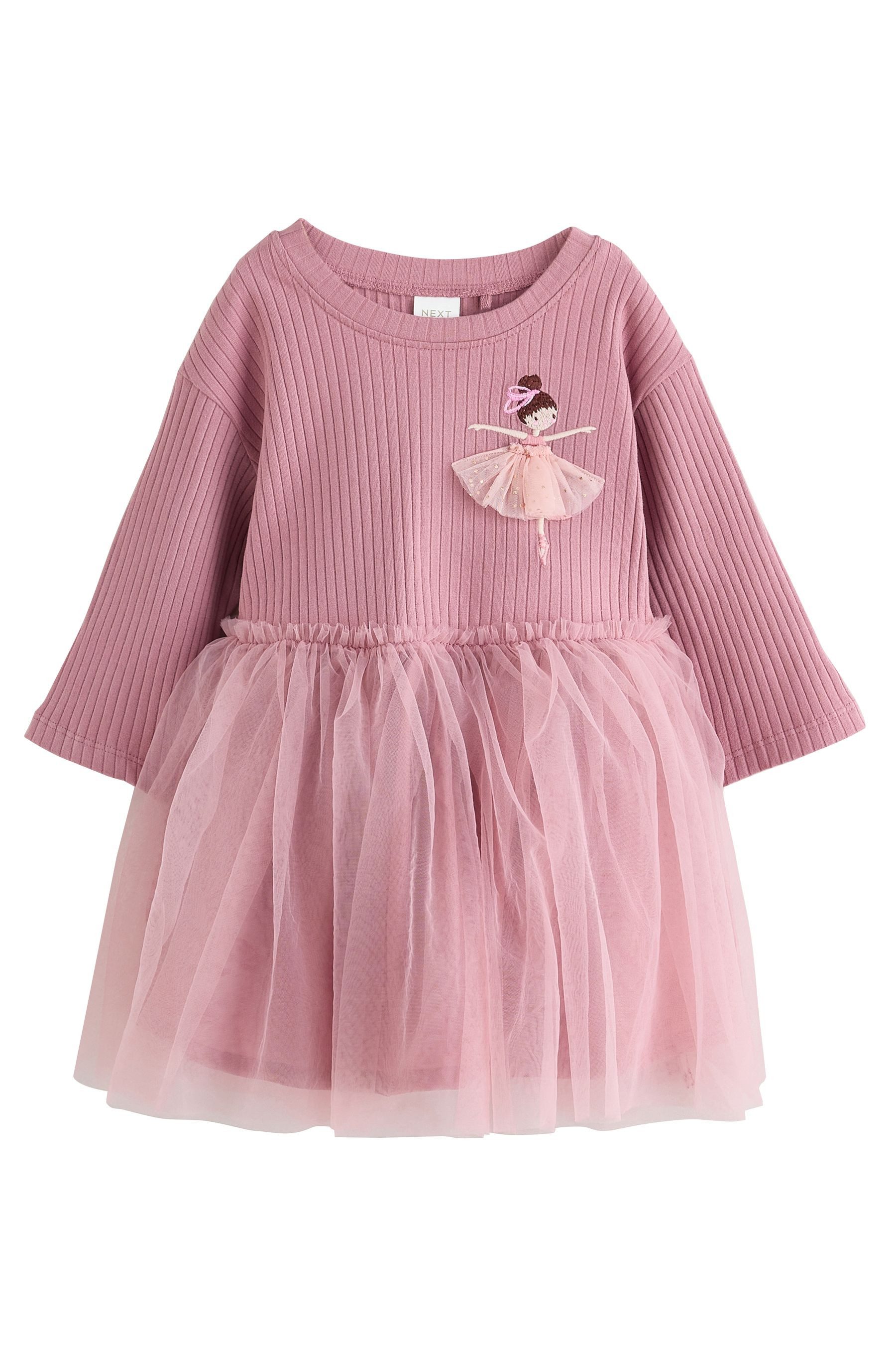 Next Meshkleid Geripptes Mesh-Partykleid mit langen Ärmeln (1-tlg)