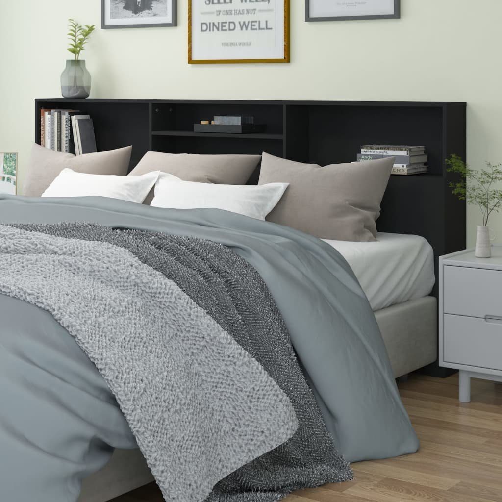 vidaXL Bett Kopfteil mit Ablagen Schwarz 220x19x103,5 cm (1-tlg)