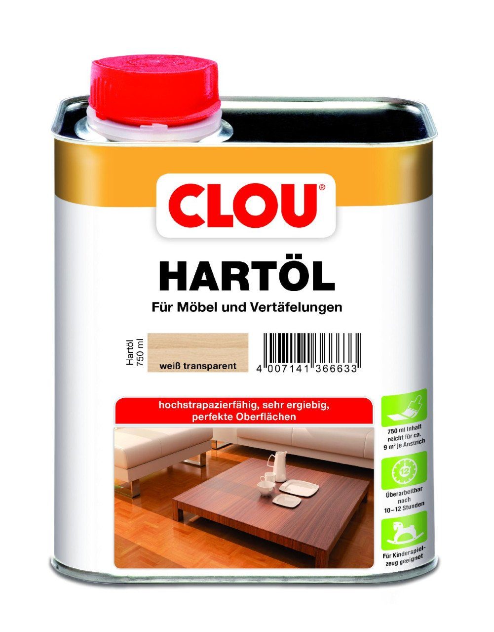 Hartholzöl Clou Hartöl 750 ml weiß transparent