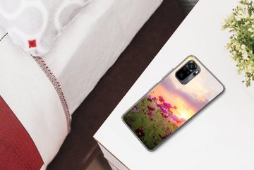 MuchoWow Handyhülle Sonnenuntergang - Blumen - Rosa - Natur - Grün, Phone Case, Handyhülle Xiaomi Redmi Note 10, Silikon, Schutzhülle