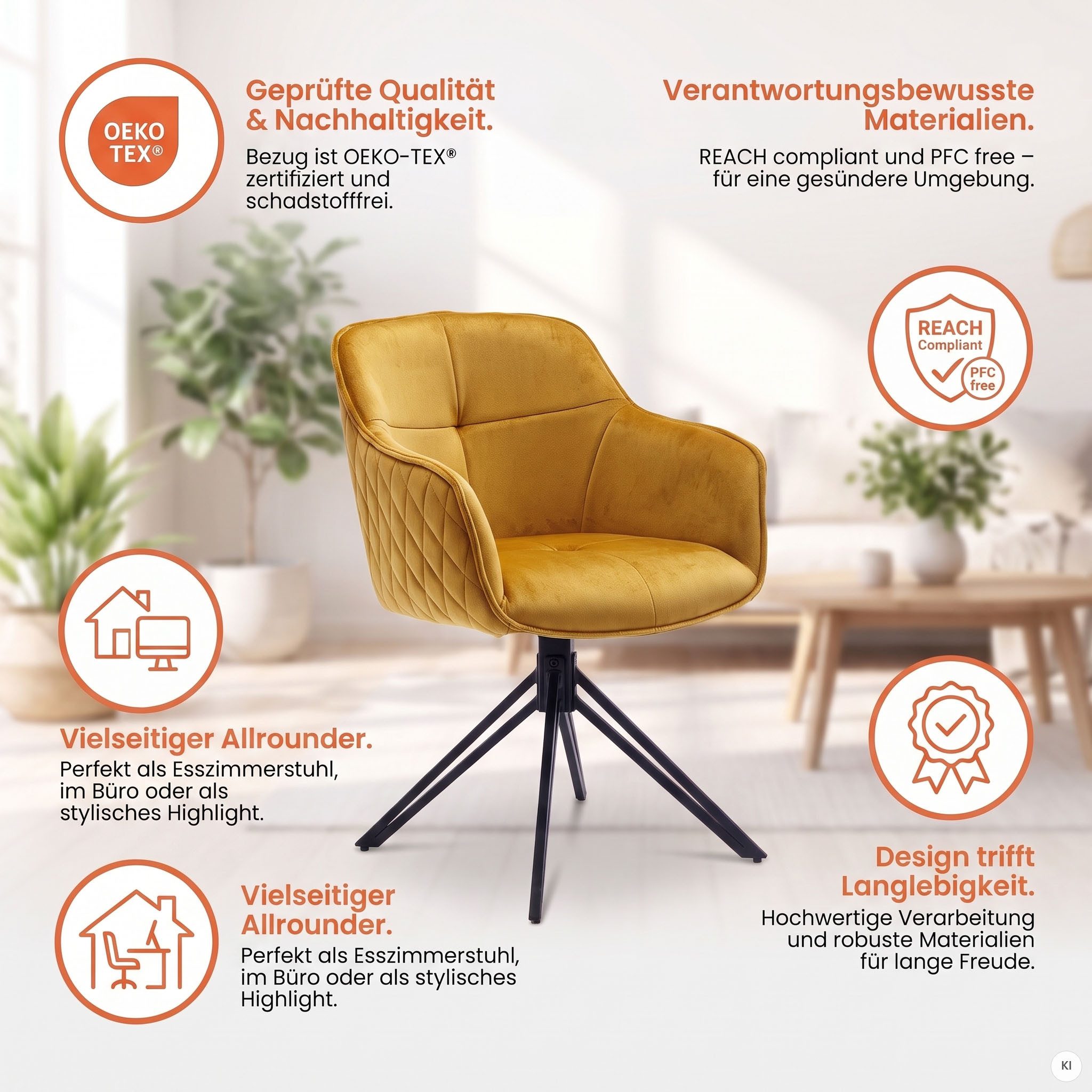 SalesFever Armlehnstuhl Stilvoller Esszimmerstuhl, mit 360° Drehfunktion