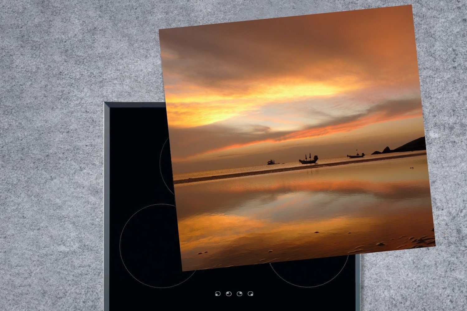 Beach Ko (1 78x78 küche über tlg), cm, Arbeitsplatte auf Sairee Tao in dem Vinyl, Sonnenuntergang für Herdblende-/Abdeckplatte Ceranfeldabdeckung, MuchoWow Thailand.,