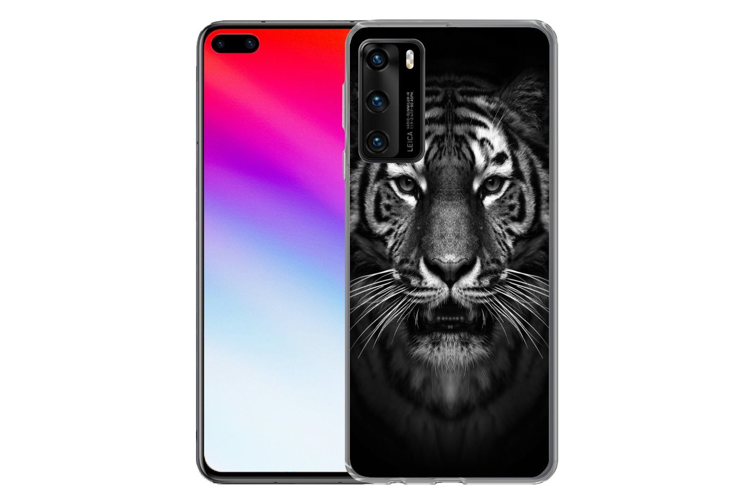 MuchoWow Handyhülle für Huawei P40 Tiger - Tiere - Schwarz - Weiß - Porträt - Wild, Handy Case, Silikon, Bumper Case Dünn