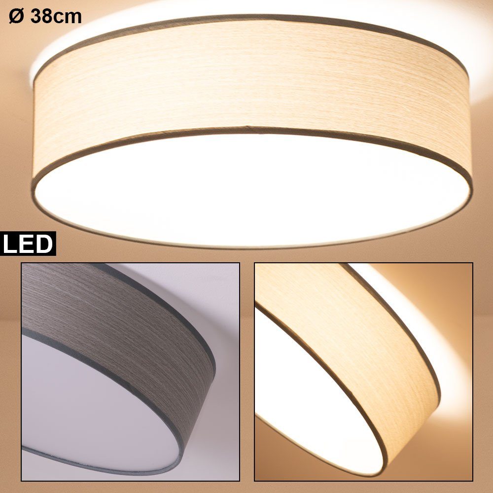 etc-shop LED Deckenleuchte, LED Textil Decken Lampe Wohn Ess Zimmer Holz Optik Beleuchtung- Grau
