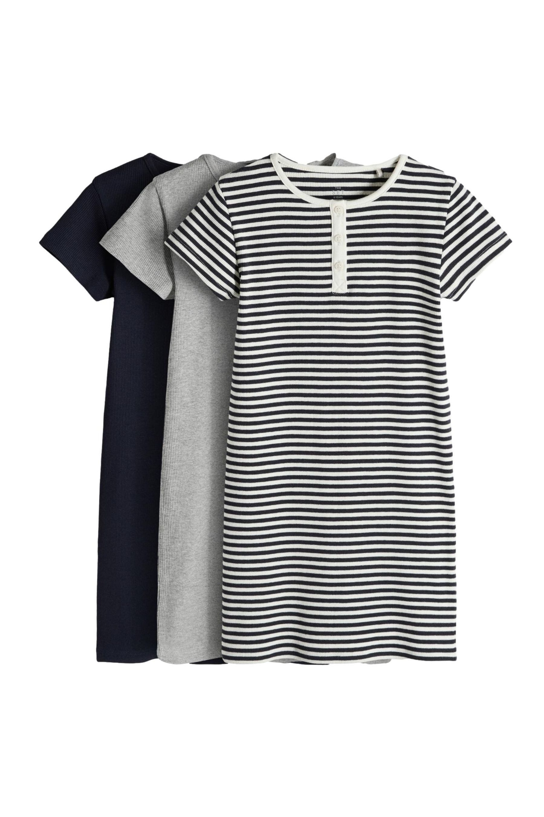 Shirtkleid The Set Kurzärmeliges Henley-Kleid, 3er-Pack