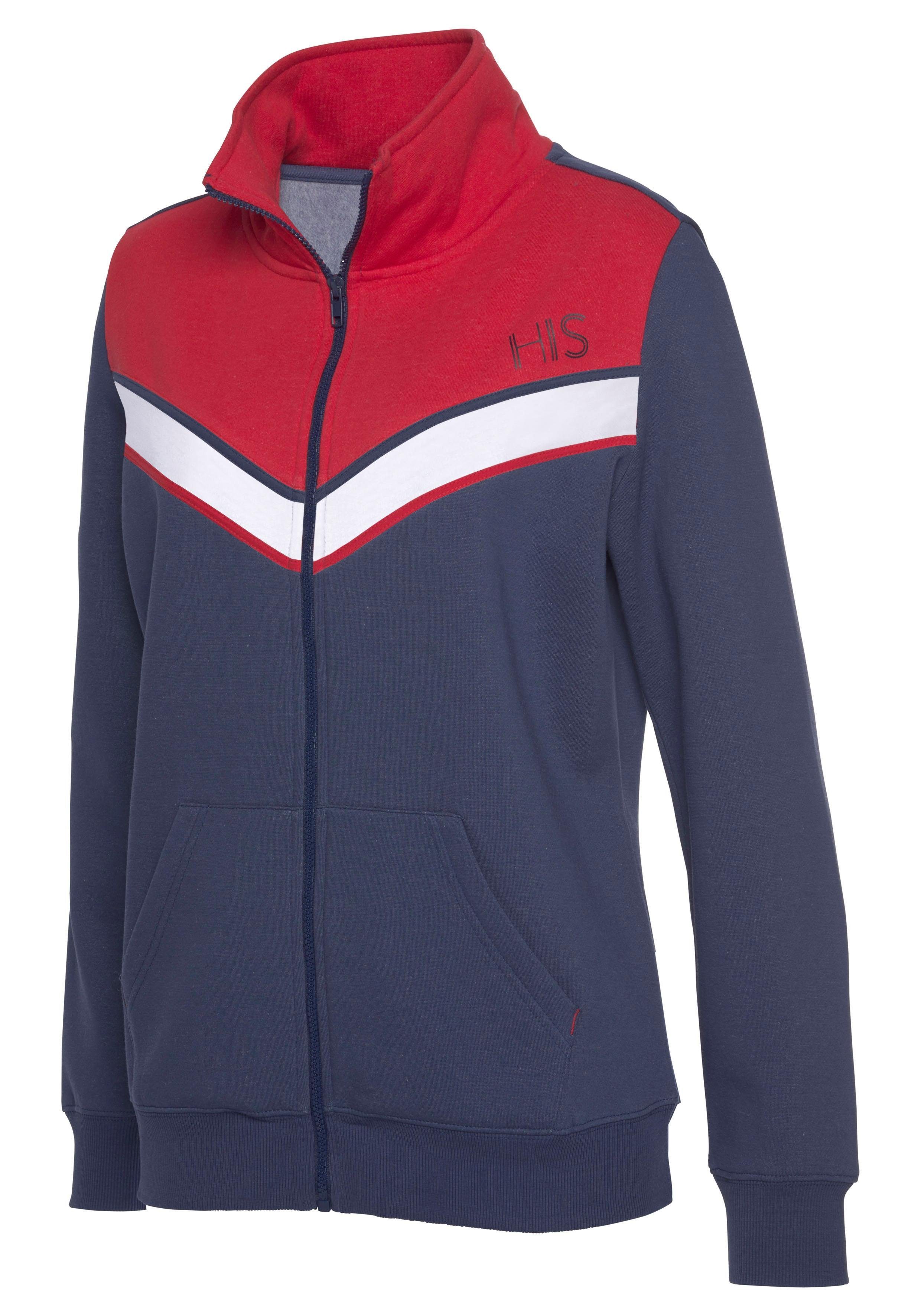 H.I.S Sweatjacke im Colorblock Design mit bedrucktem Logo, Loungewear