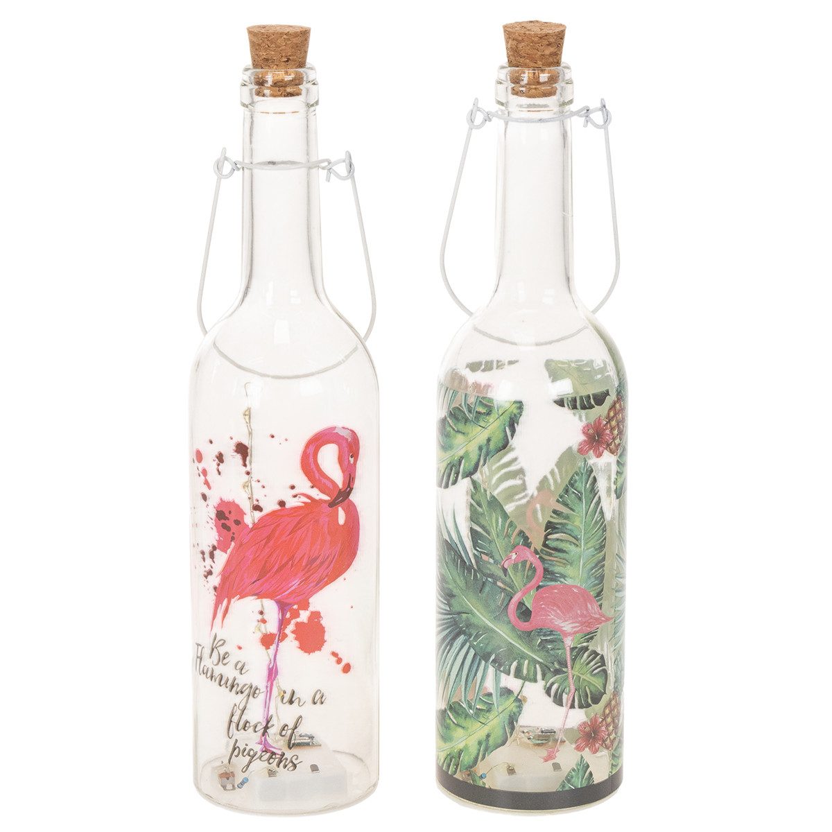 Kaemingk Windlicht Deko-Flasche LED Flamingo 37,5cm Warmweiß 2er-Set Tischlampe, 2 Stück
