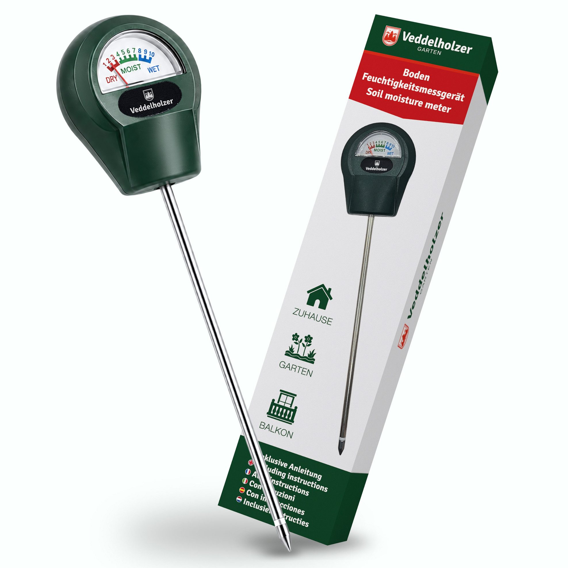 Veddelholzer Feuchtigkeitsmesser Boden-Feuchtigkeitsmessgerät Pflanzen Hygrometer Feuchtigkeitsmesser, (1-St., mit Edelstahl-Sonde und gehärteter Kupferspitze), für Zimmerpflanzen, Garten, Beete, Balkon und Terrasse