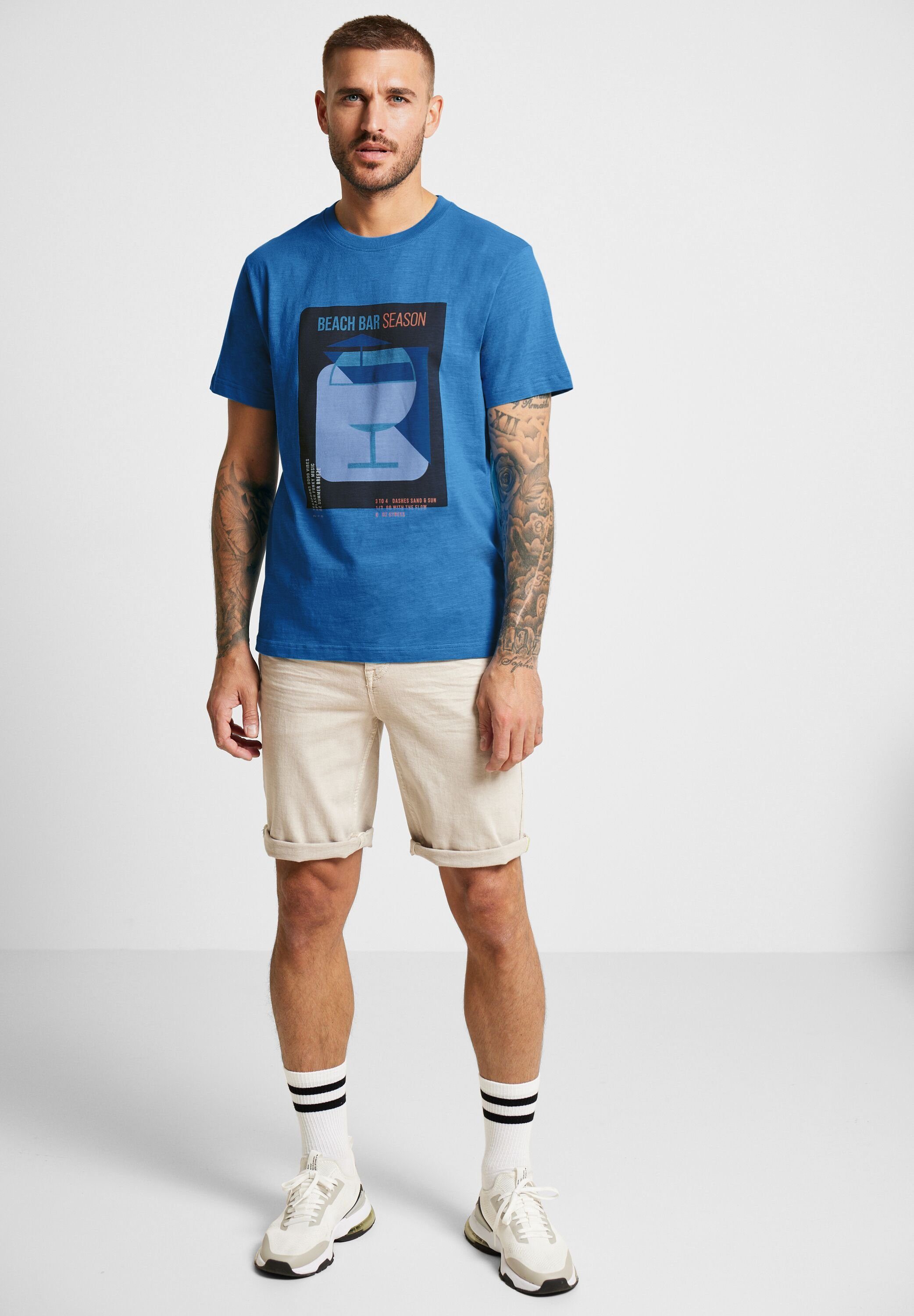 STREET ONE MEN T-Shirt mit sonic Flammgarn blue