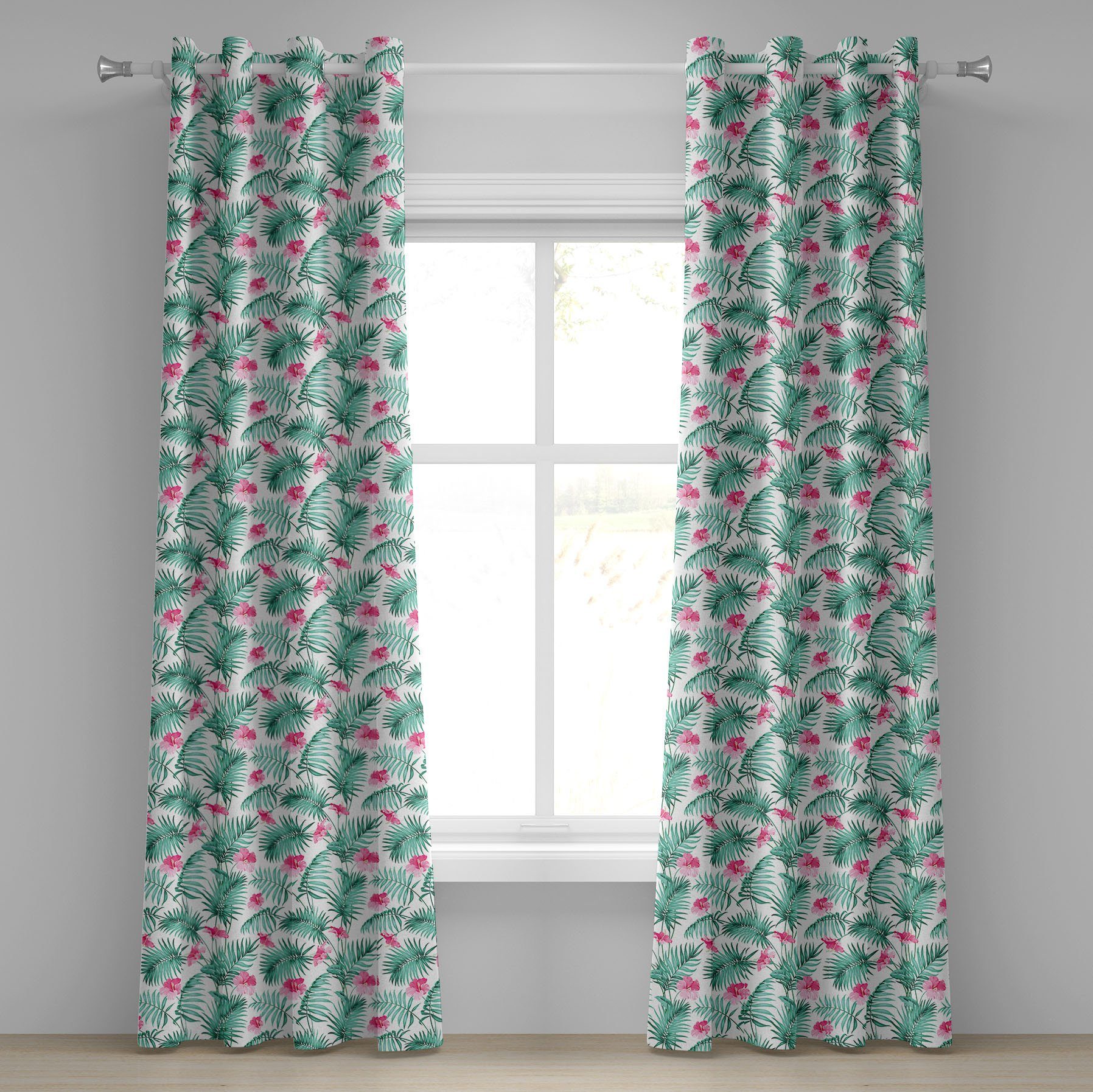 Gardine Dekorative 2-Panel-Fenstervorhänge für Schlafzimmer Wohnzimmer, Abakuhaus, Aquarell Tropic Ferns Blumen