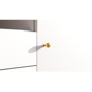 MOEBLO Highboard Regal GAWIN 02 (goldenen Griffe, Weiß matt + Eiche Hickory, Sideboard Wohnzimmer Kommode Schlafzimmer Komodenschrank Highboard), (WxHxD):100x130x40,50cm