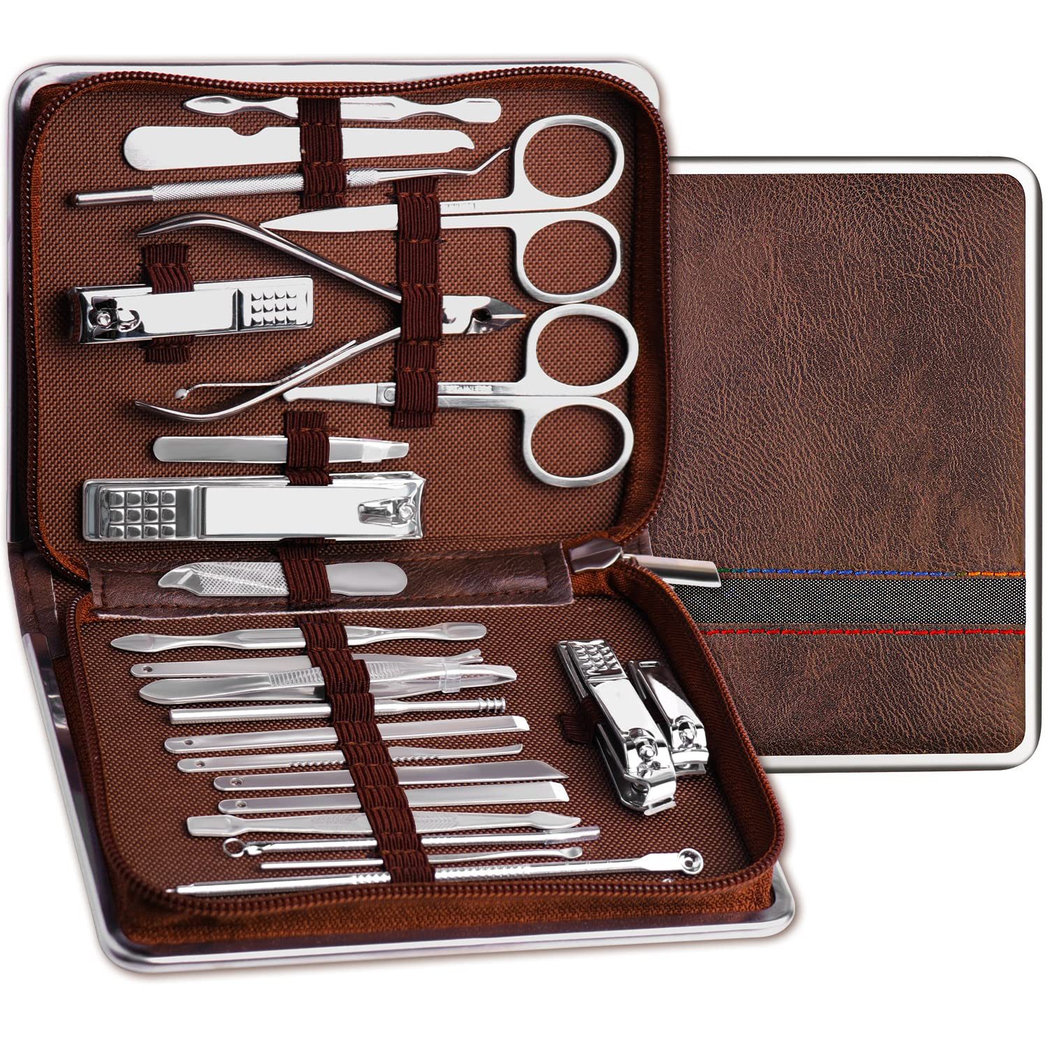 MOPUEA Maniküre-Etui Nagelknipser Set 26-tlg, Nagel Set mit Aufbewahrungs-Etui, Edelstahl, 26 tlg.