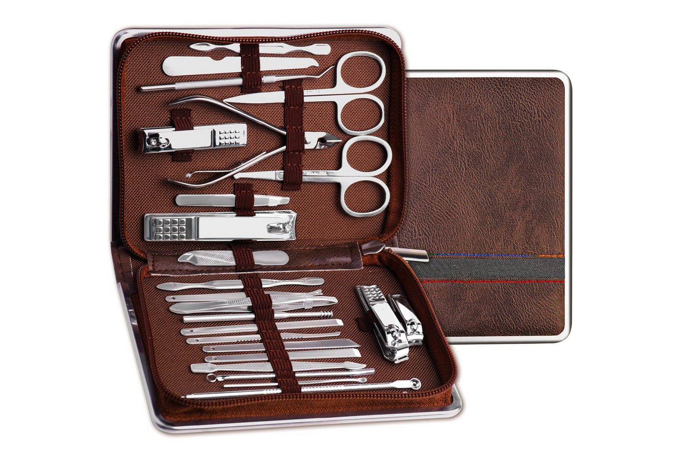 MOPUEA Maniküre-Etui Nagelknipser Set 26-tlg, Nagel Set mit Aufbewahrungs-Etui, Edelstahl, 26 tlg.