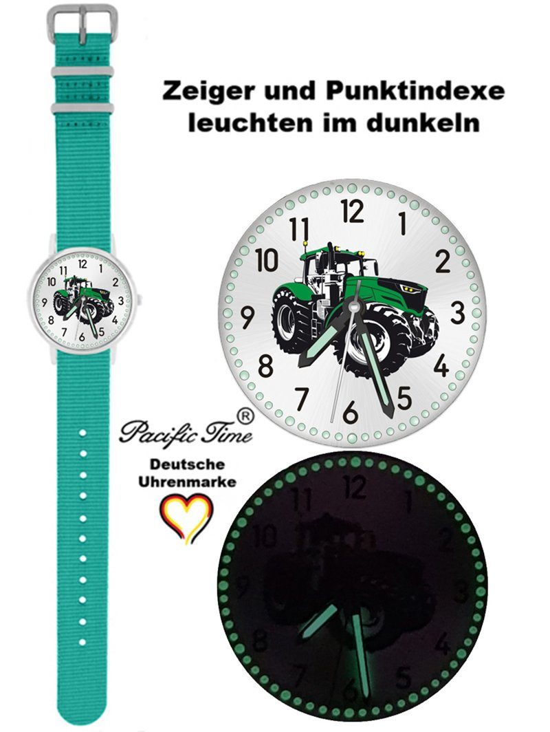 Pacific Time Quarzuhr Kinder Armbanduhr Design türkis grün Match Traktor Versand - Gratis und Wechselarmband, Mix