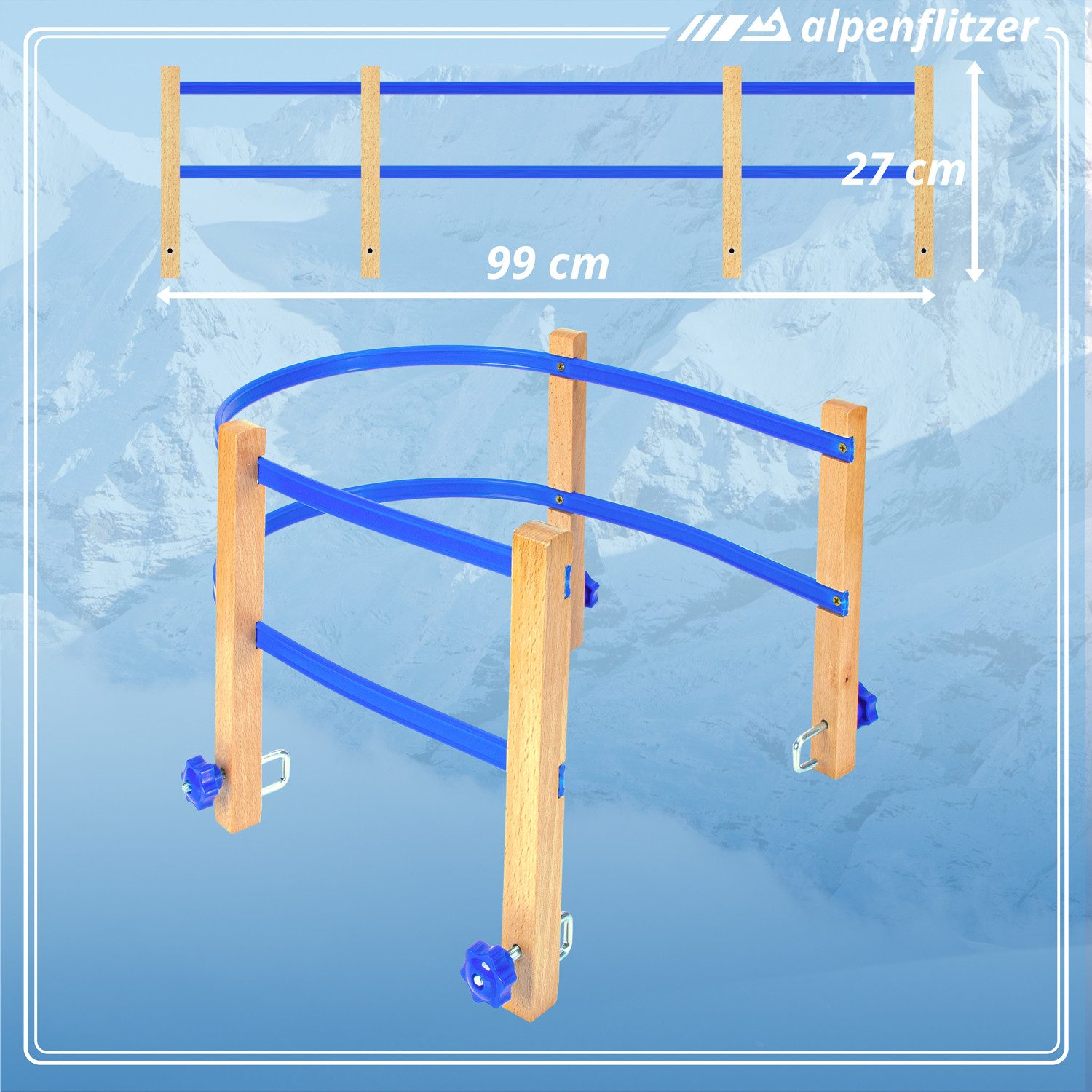 Alpenflitzer Schlitten ALPENFLITZER XXL Rodel Holz faltbar 110 cm – Klappschlitten Holz, Davoser Rodel 100 cm