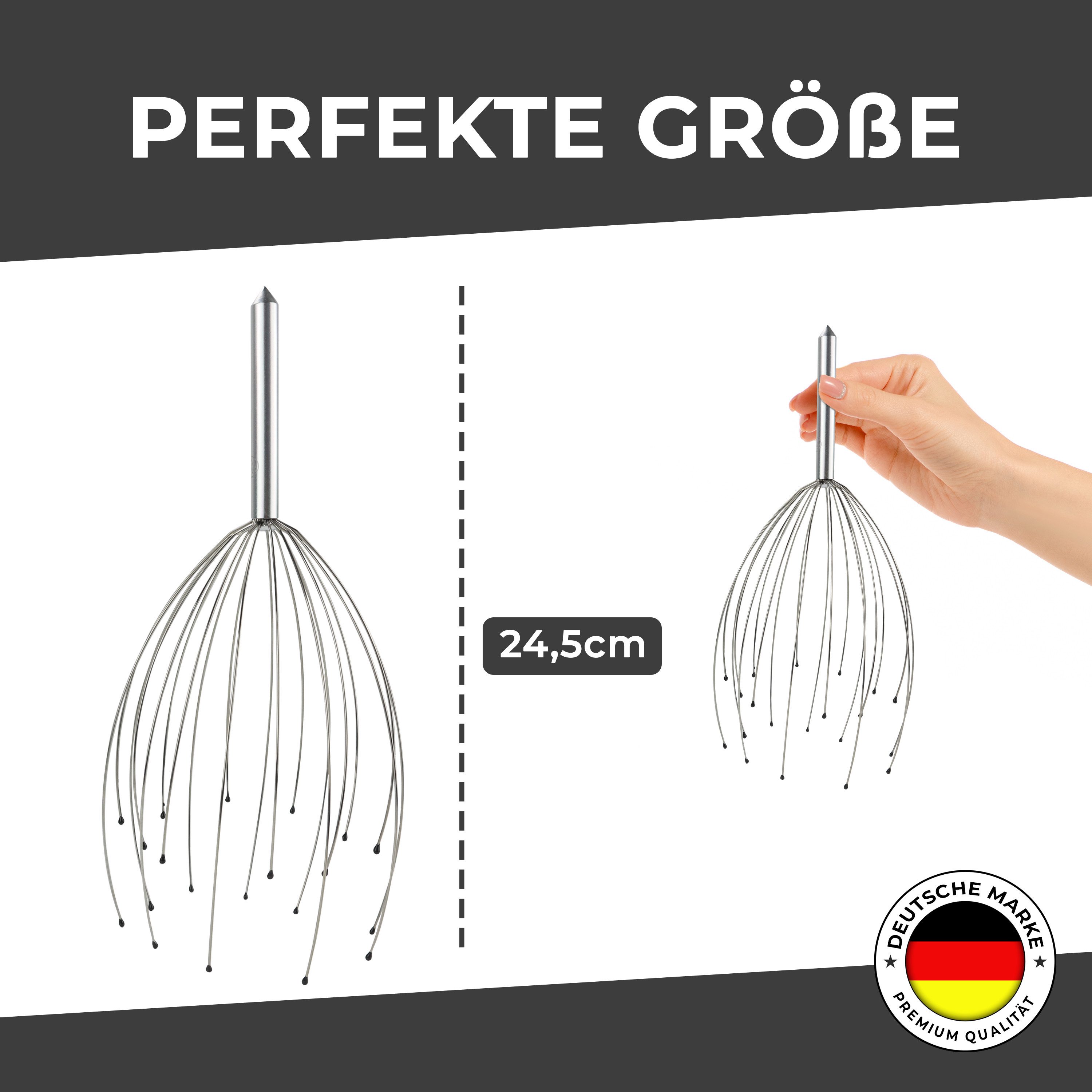 Feelness Massagebürste Kopfmassagespinne mit 20 Massagefingern, Metall, Schutzkugeln, 1-tlg., Tiefe Entspannung. Spürbare Qualität.