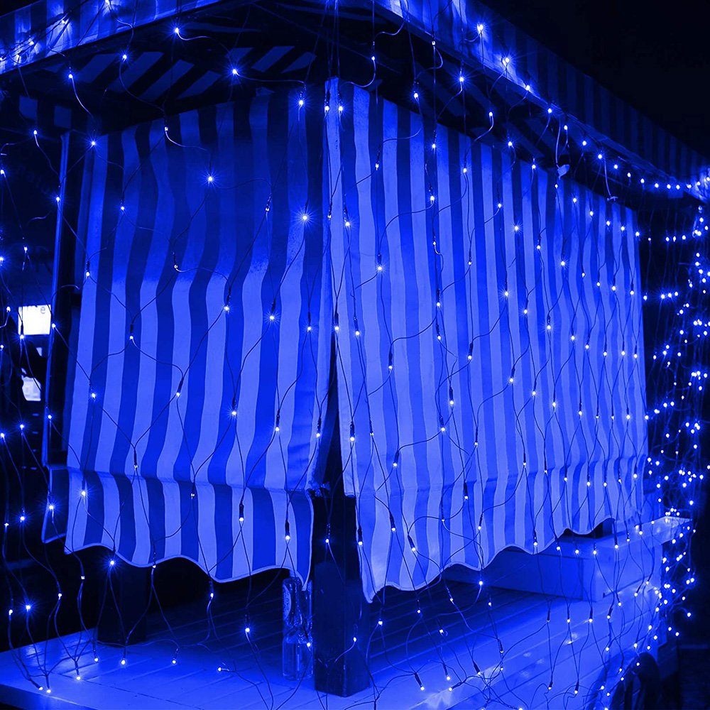 Wasserdicht,für Außen Lichternetz,Lichtervorhang,LED Laybasic Netz, 8 Innen LED Blau Lichterkette und Modi,IP44 LED-Lichterkette