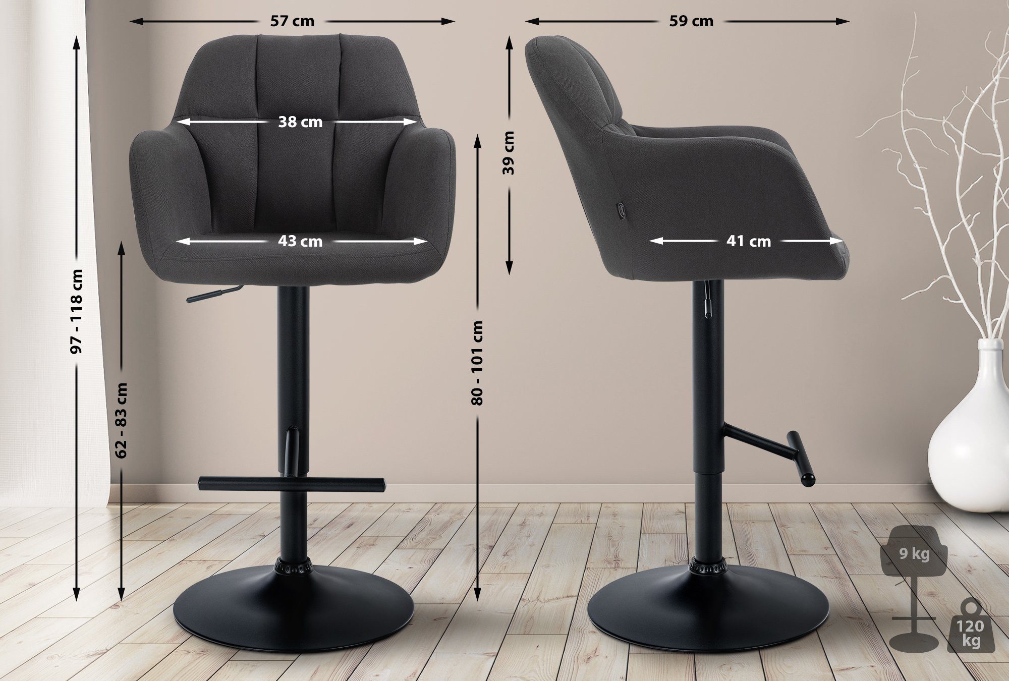 CLP Barhocker Natoma Stoff, mit Fußstütze höhenverstellbar günstig online kaufen