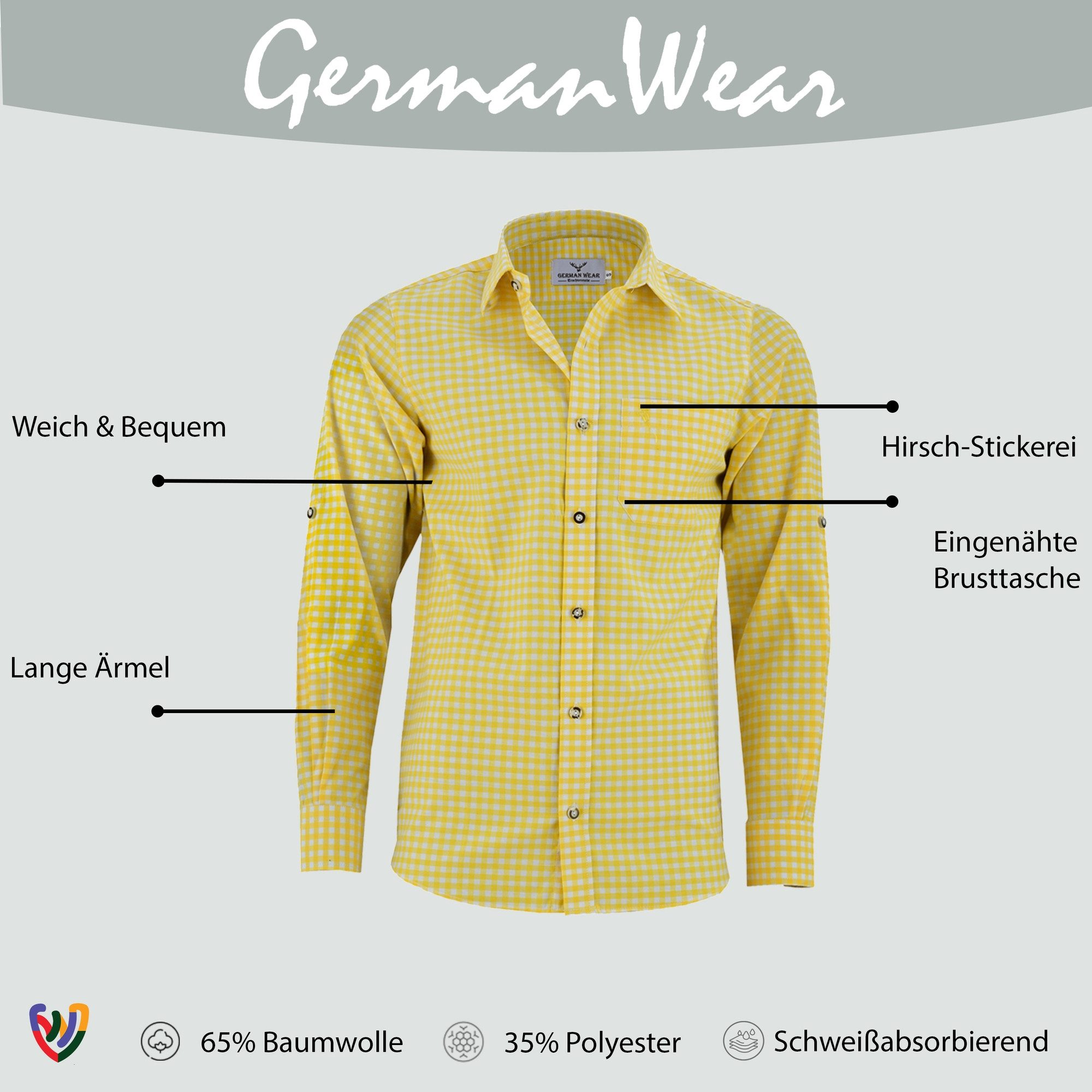 German Wear Trachtenhemd GW1209 Karo Trachtenhemd Fasching & Karneval Gelb günstig online kaufen