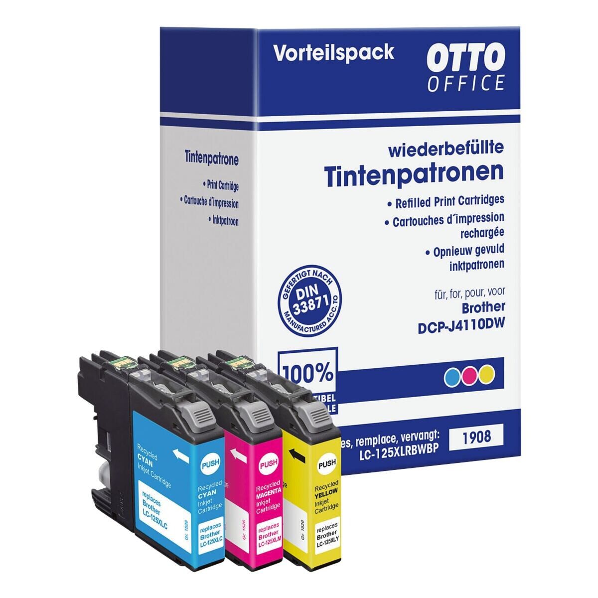 Otto Office LC125XLC/LC125XLM/LC125XLY Tintenpatrone (Set, 3-tlg., ersetzt Brother »LC125XLC/M/Y«, cyan, magenta, gelb)