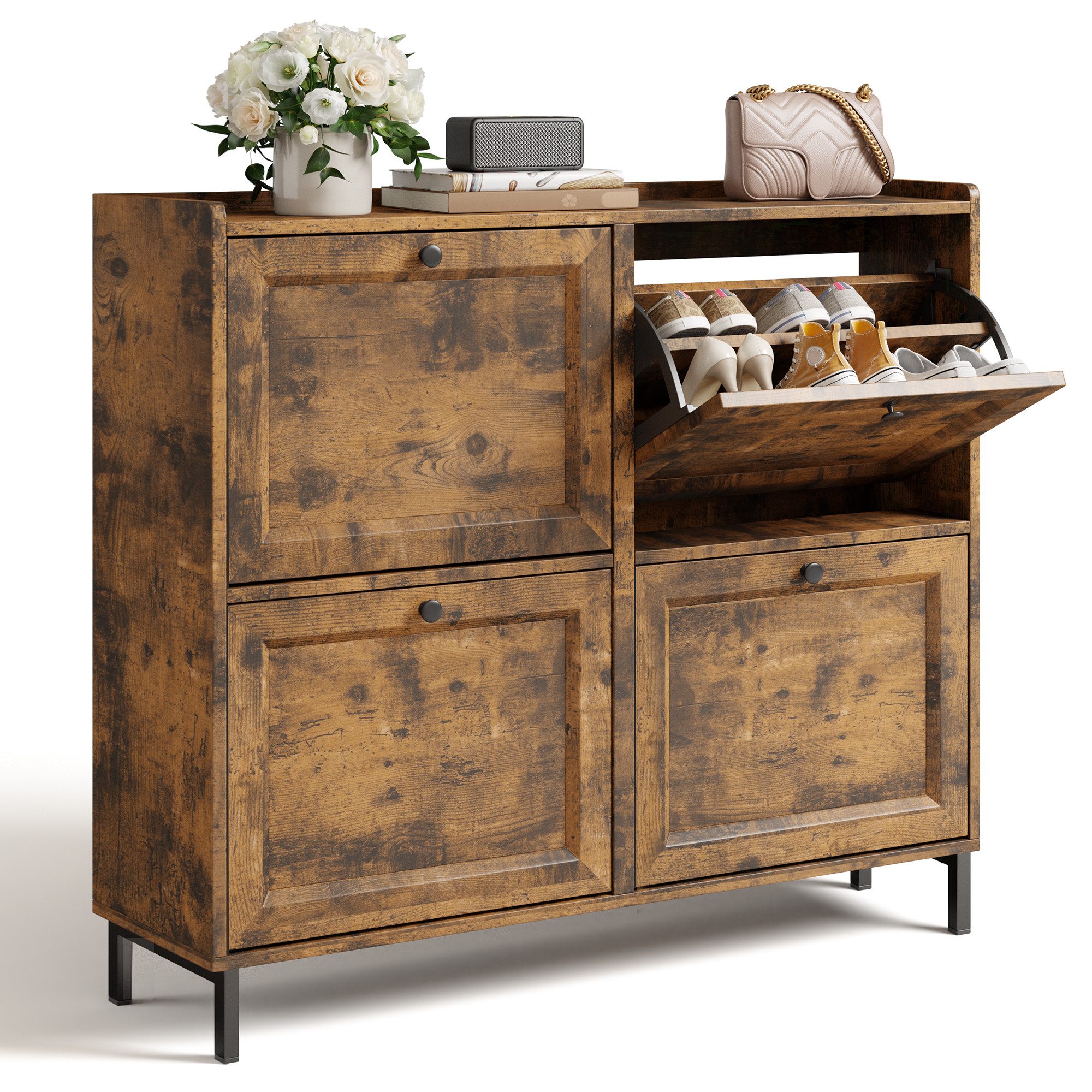 Bealife Schuhschrank mit 4 Klappen und eingezäunter Decke, Kapazität 16 Paa günstig online kaufen