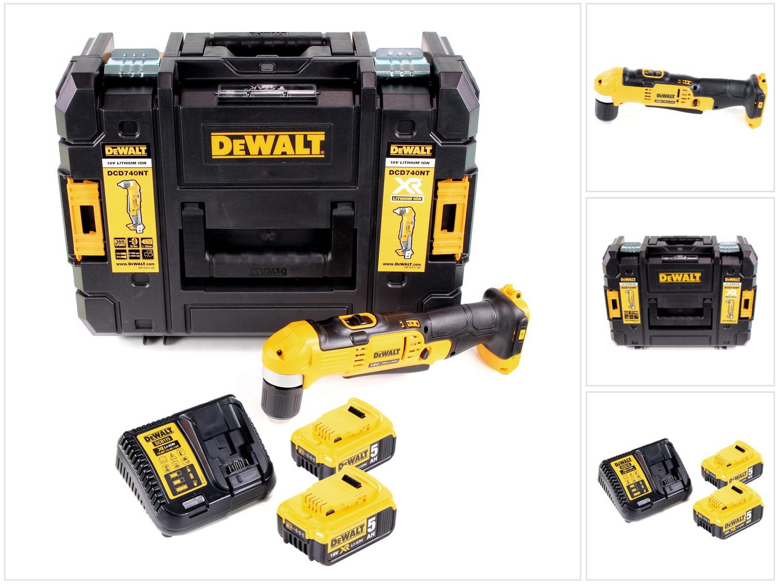 DeWalt Akku-Winkelbohrmaschine DCD 740 P2 Akku Winkelbohrmaschine 18V 33Nm + 2x Akku 5,0Ah