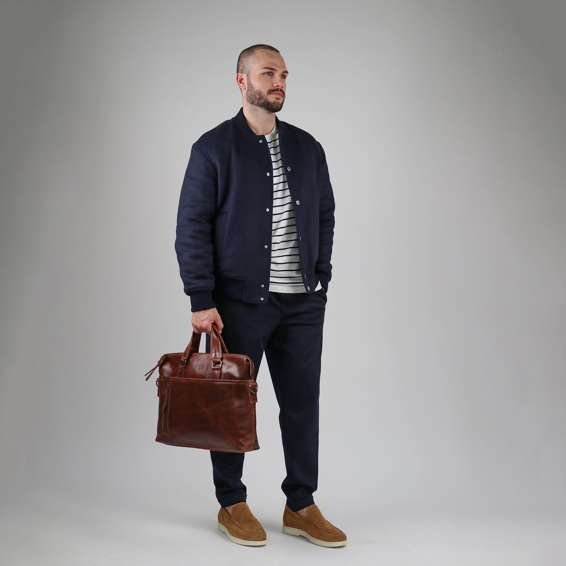 SID & VAIN Umhängetasche echt Leder Aktentasche 15 Zoll Laptop-Hülle braun, Laptoptasche 15,4 Zoll, Arbeitstasche Umhängetasche Damen Herren braun