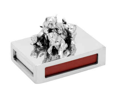 Brillibrum Etui Edle Zinn Streichholz-Box mit dekorativer Figur 4 Katzen Streichholzschachtel aus Metall mit Zündhölzer
