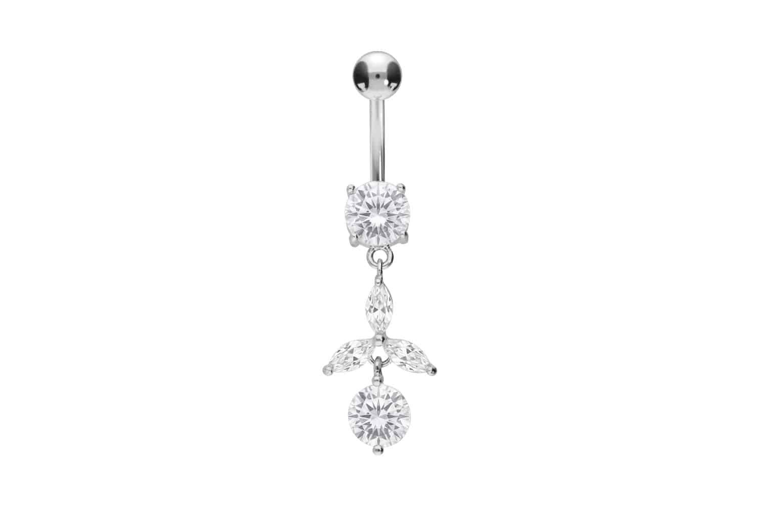PIERCINGLINE Bauchnabelpiercing Chirurgenstahl Bananabell KRISTALLBLUME + 2 KRISTALLE (Bananabells, 1-tlg)