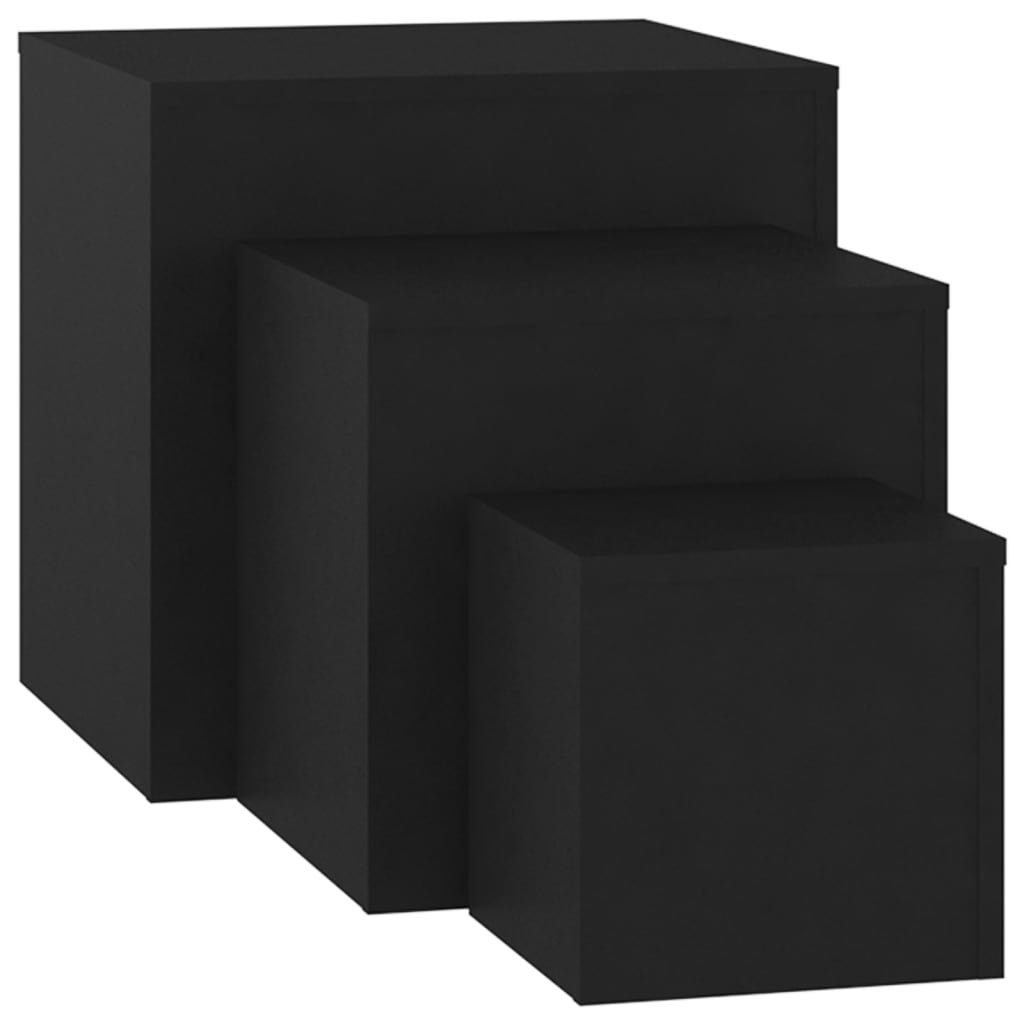 vidaXL | Beistelltisch (3-St) Schwarz 3-tlg. Schwarz Beistelltische Schwarz Holzwerkstoff