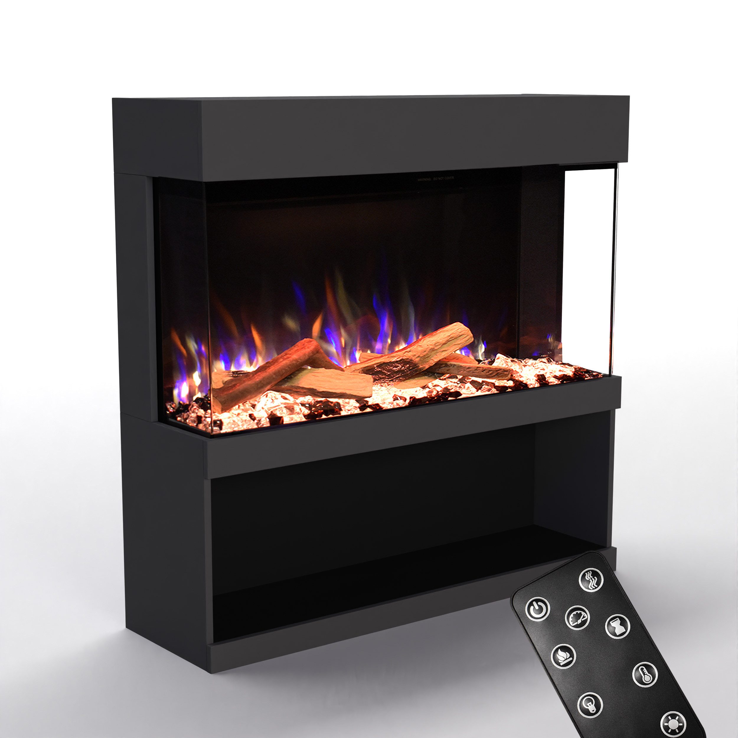 GLOW FIRE Elektrokamin PR17 E-Motion 3D, Elektrischer Kamin mit 3D Feuer mit Heizung, täuschend echte Flamme mit Heizung, 3 Dekorationen
