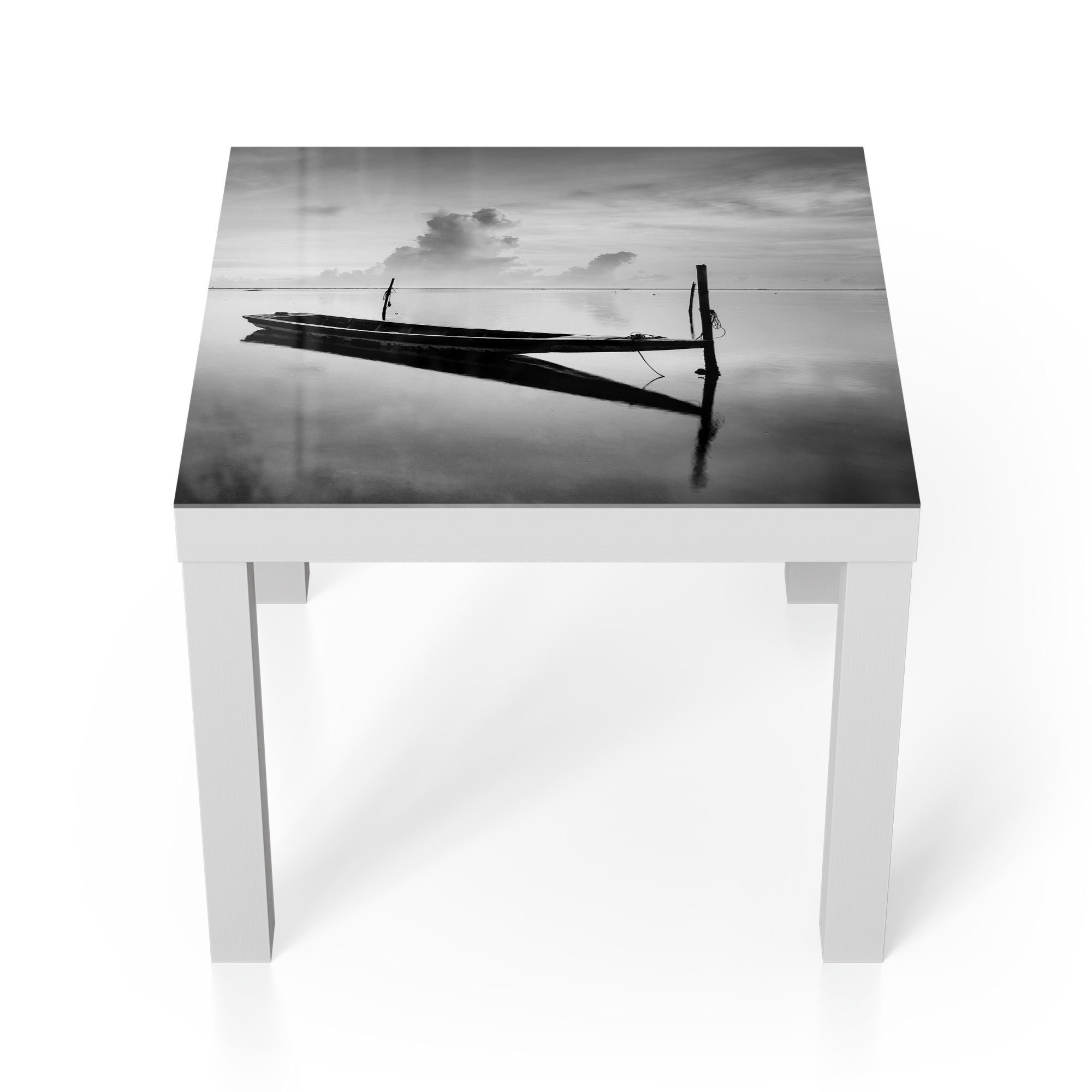'Boote auf modern Glas Glastisch DEQORI ruhiger Couchtisch See', Beistelltisch Weiß