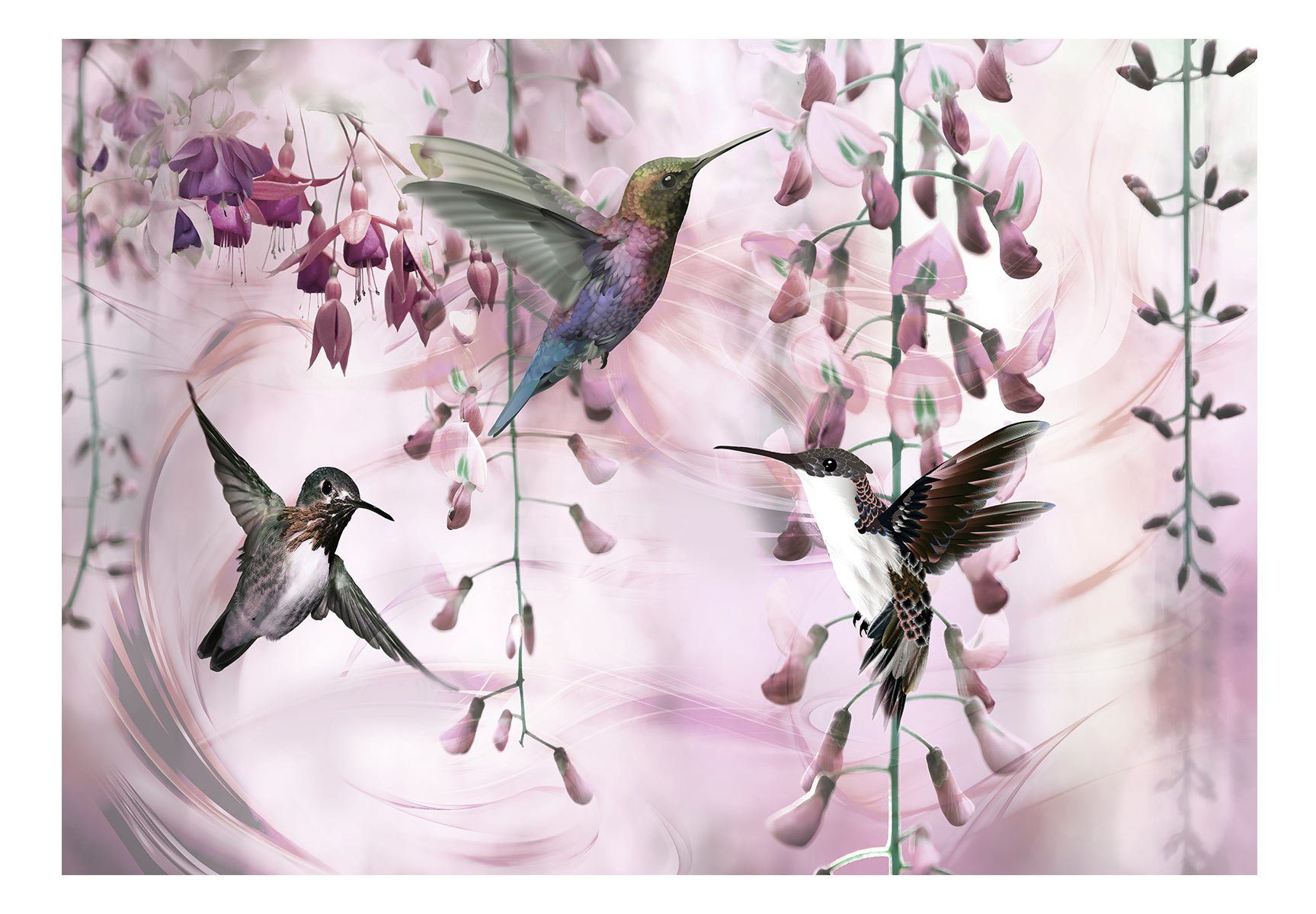 KUNSTLOFT m, (Pink) matt, lichtbeständige 1.47x1.05 Flying Design Tapete Vliestapete Hummingbirds