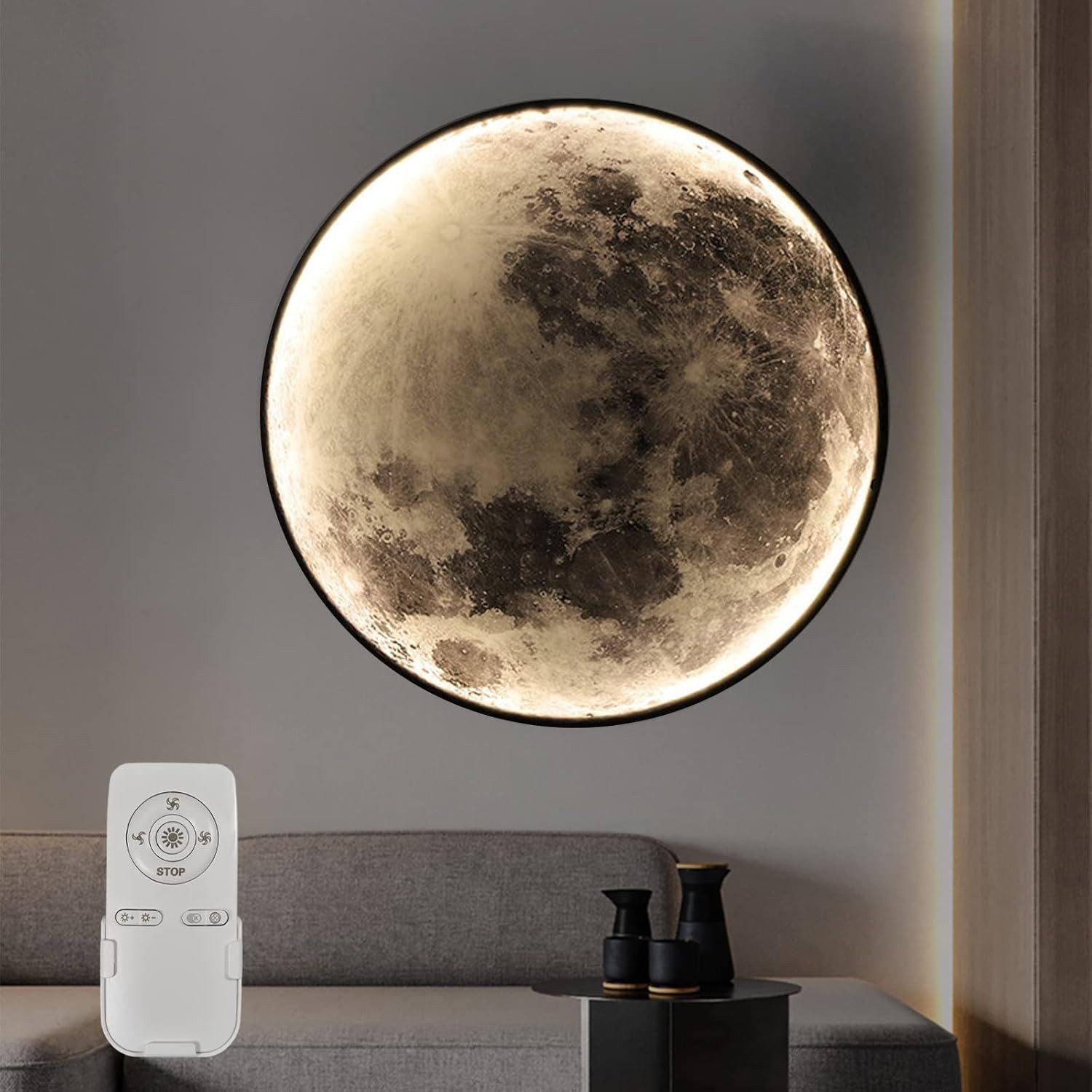 RRBEST LED Deckenleuchte Led Deckenleuchte Mond, Mond Wandleuchte Dimmbar, 3D-Druck Deckenlampe mit Fernbedienung Nachtlichtmodus