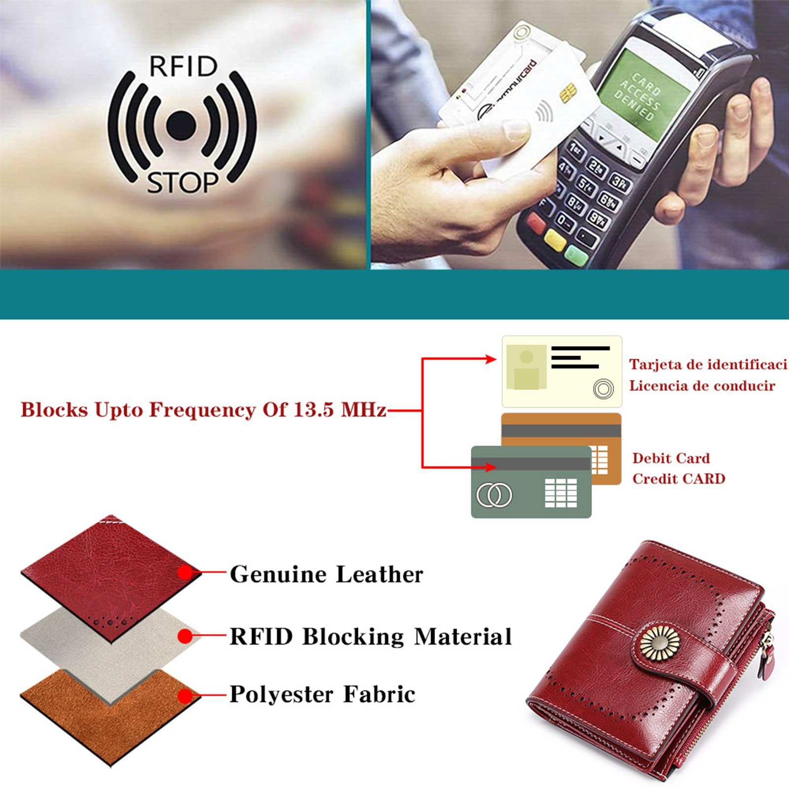 Einteilung, weinrot Damen und mit echt Geldbörse, Leder RFID-Schutz Geldbörse Wörleonline praktischer klein,