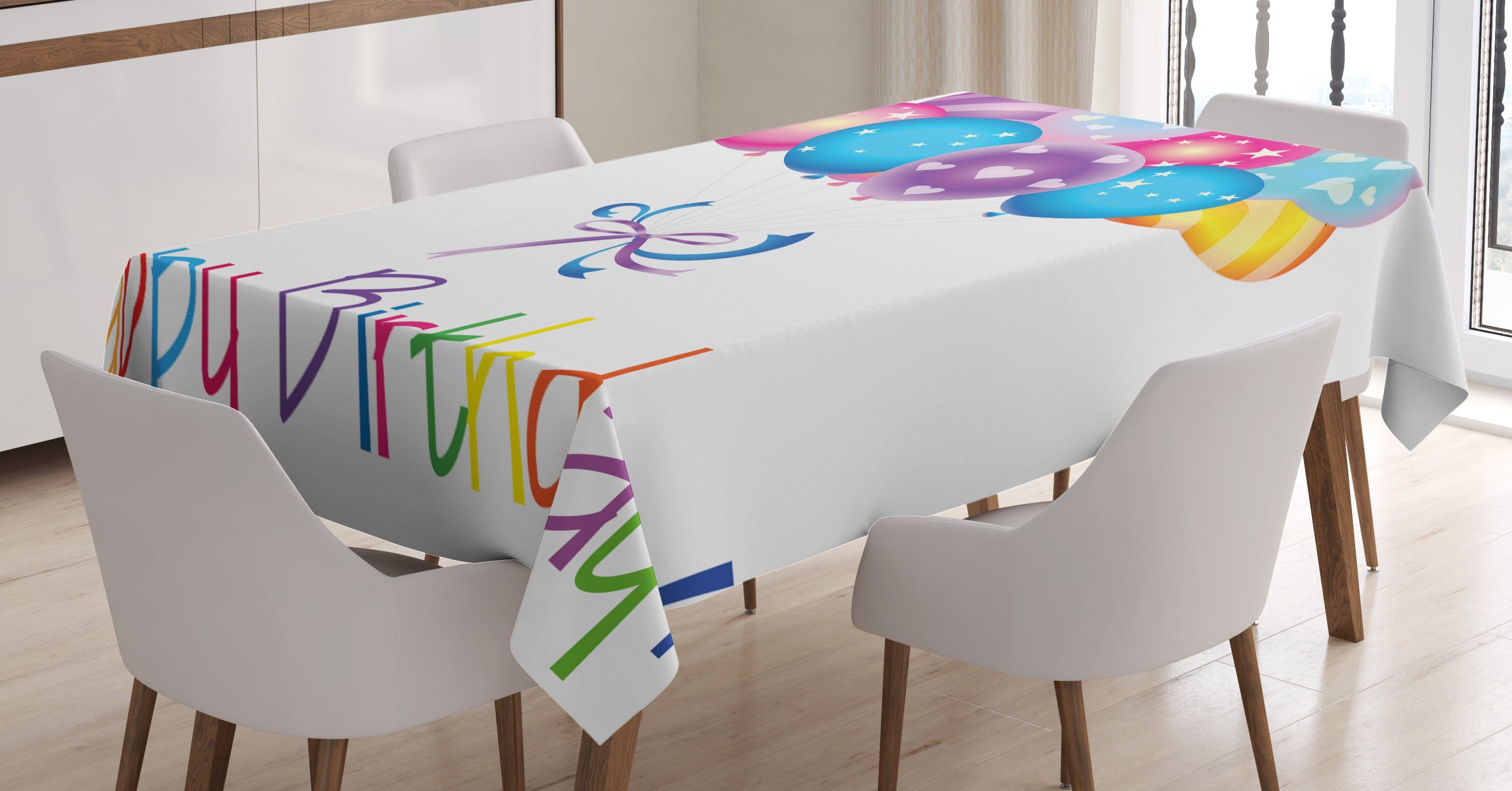 Abakuhaus Tischdecke Farbfest Waschbar Für den Außen Bereich geeignet Klare Farben, Geburtstag Ballon-Blumenstrauß-Herz