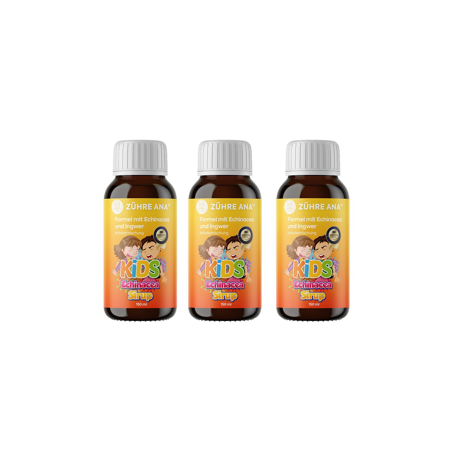 Zühre Ana® Echinacea Pflanzensirup–Mit Ingwer, Thymian, Nelke, Mildes Bananenarom Sirup, 450 ml, Natürliche Kräutermischung gegen Husten.